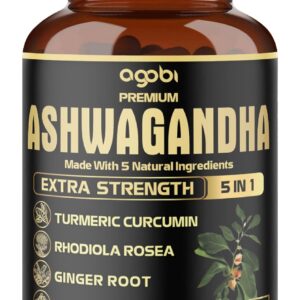 5in1 Premium Ashwagandha Capsules - Added Turmeric, Rhodiola Rosea, Ginger, Black Pepper - 180 Caps for 6 Months