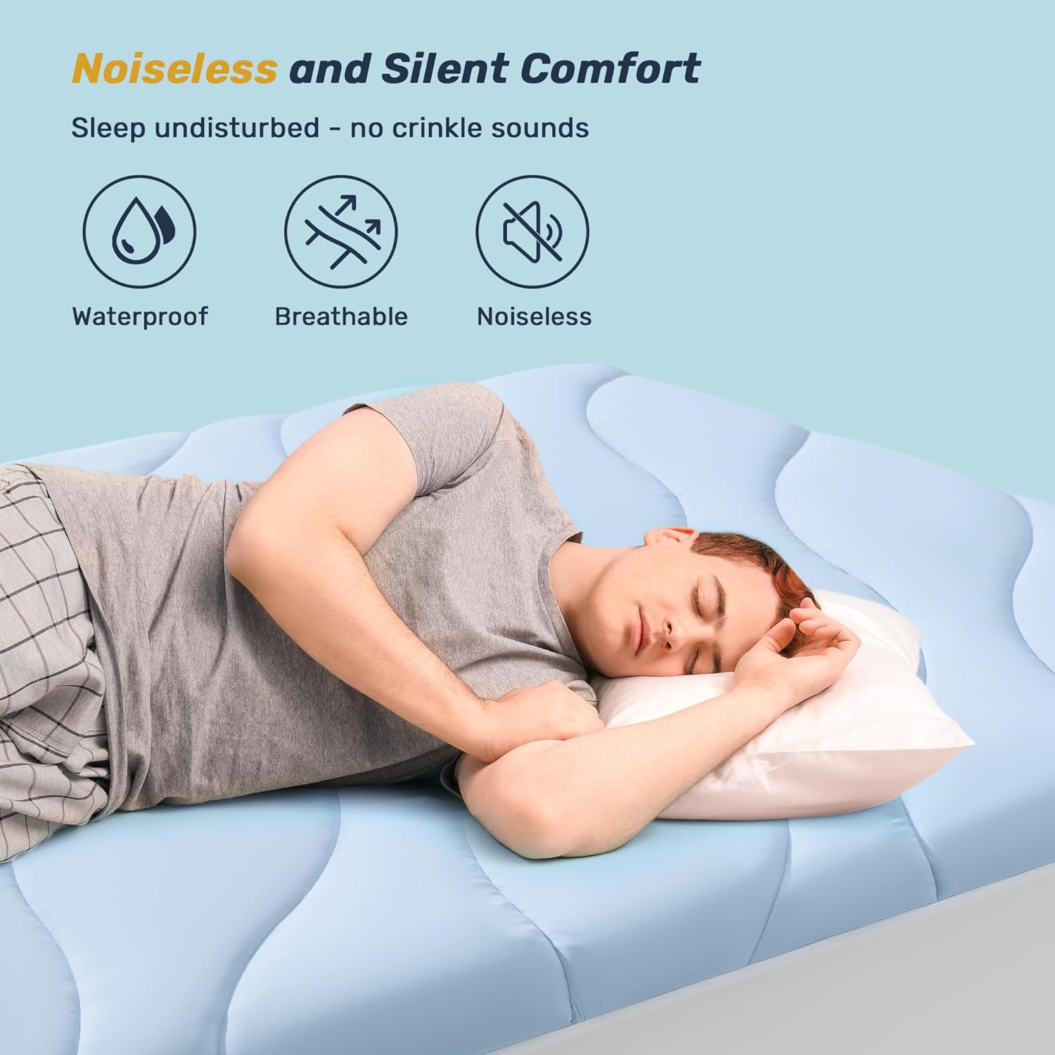Unikome Ultra Soft Waterproof Queen Size Mattress Pad, Cooling Mattress Protector for Hot Sleepers, 5-Layers Noiseless Washable Mattress Cover with 8"-21" Deep Pocket (Light Blue, 60x80) - Image 6