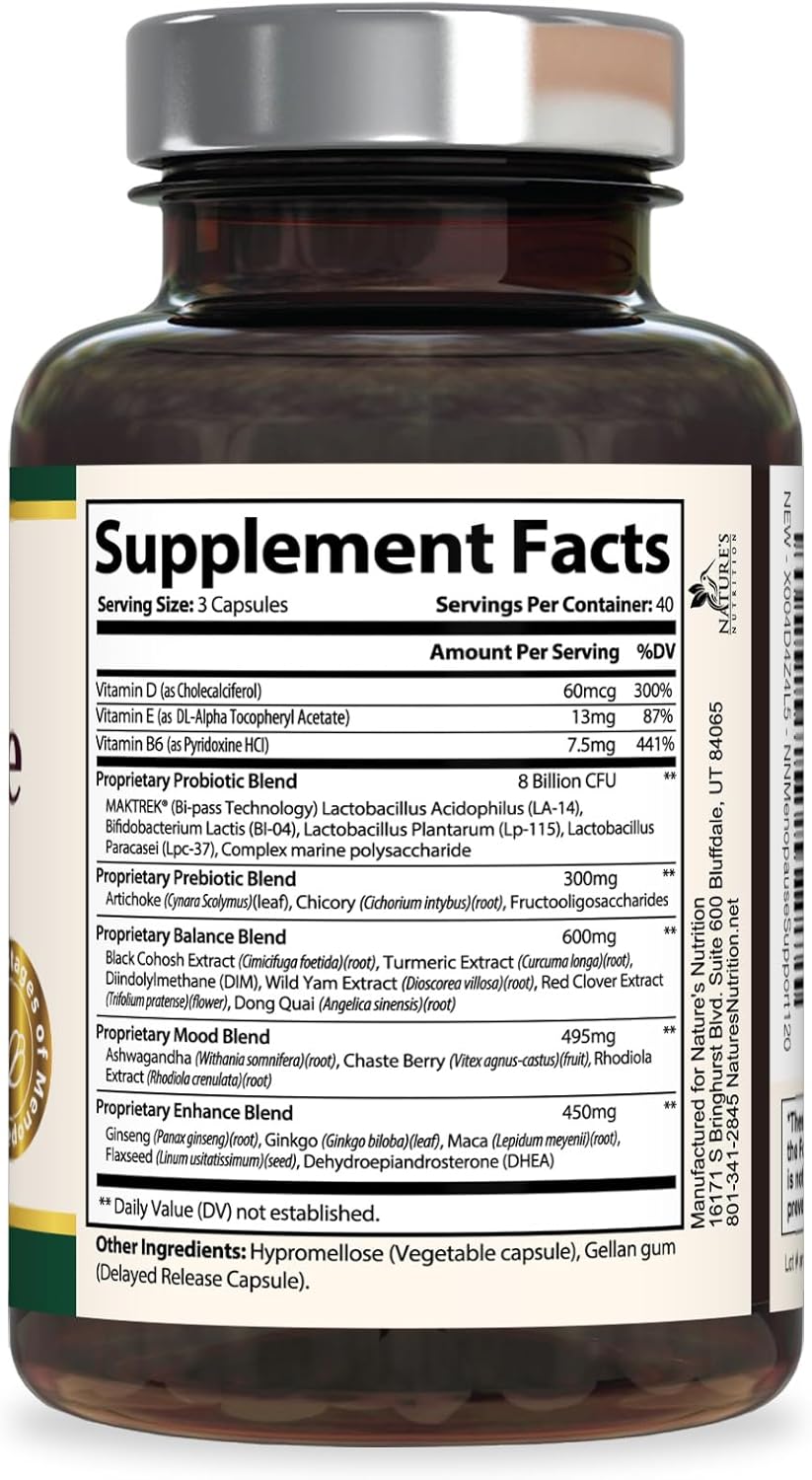 Menopause Supplement for Women - Natural Menopause Relief Support for Mild Hot Flashes & Night Sweats - Best Probiotics for Women, Dong Quai, Black Cohosh, Ashwagandha - Bottled in USA - 120 Capsules - Image 9