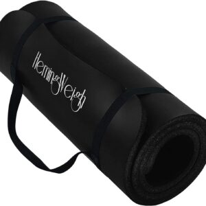 HemingWeigh 1 Inch Extra Thick Non Slip Yoga Mat - Exercise Mats for Home Workouts, Black (70"L x 23"W)