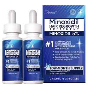 5% Minoxidil Hair Growth Serum for Men & Women with Biotin: Minoxidil for Men and Women, 5 Percent, Hair Regrowth Treatment, Extra Strength (4 FL OZ, Dropper 2pcs)