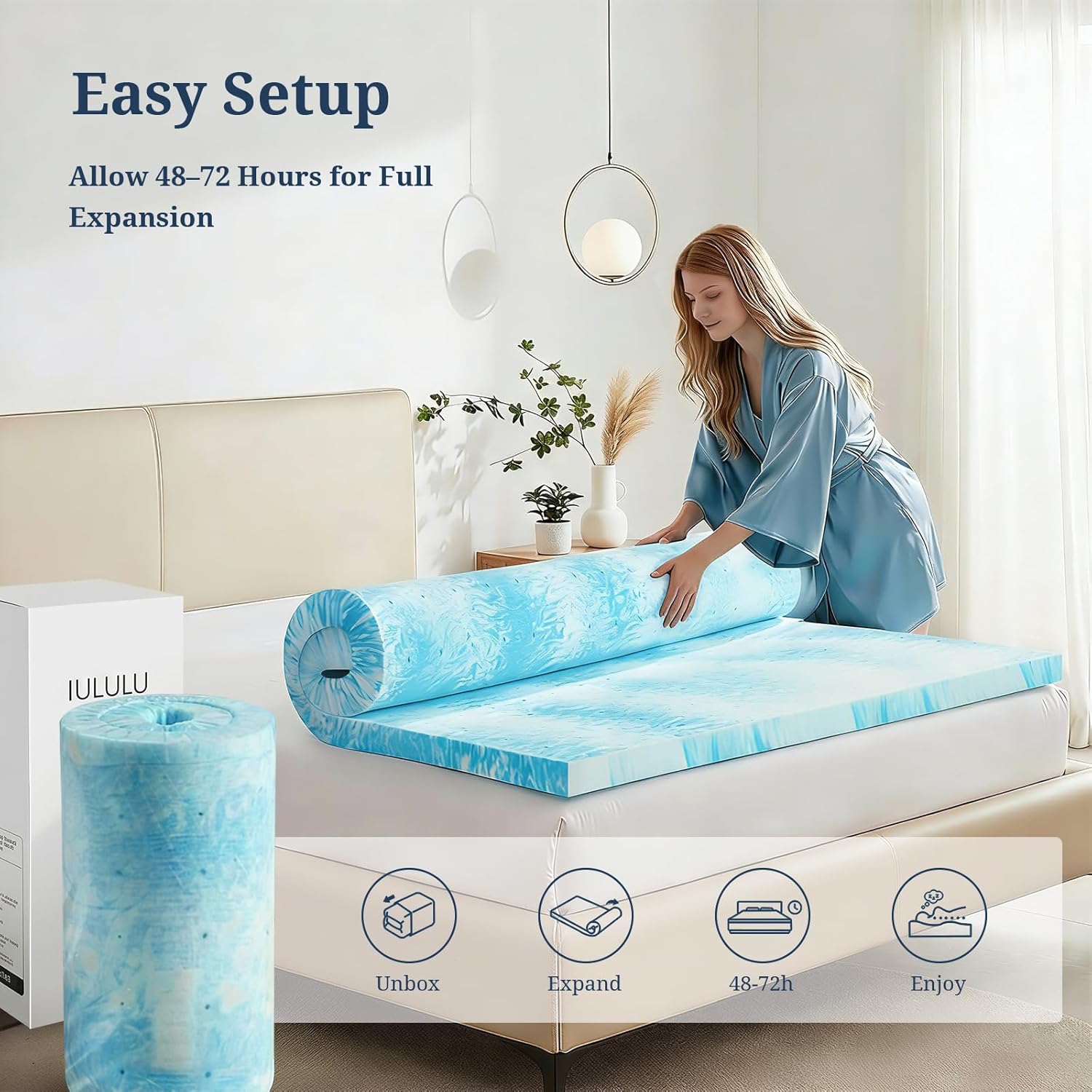 IULULU Queen Size Mattress Topper, 3 Inch Gel Memory Foam Topper, Pressure Relief & Cooling, CertiPUR-US Certified - Image 6