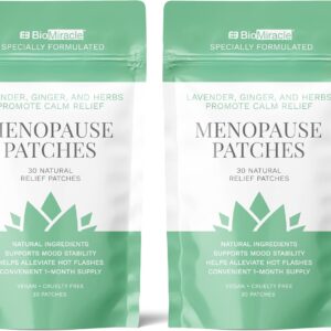 BioMiracle 30 Natural Rellief Menopause Patches Lavender, Ginger, and Herbs Promote Calm Relief, Vegan + Cruelty Free (Two Pack)