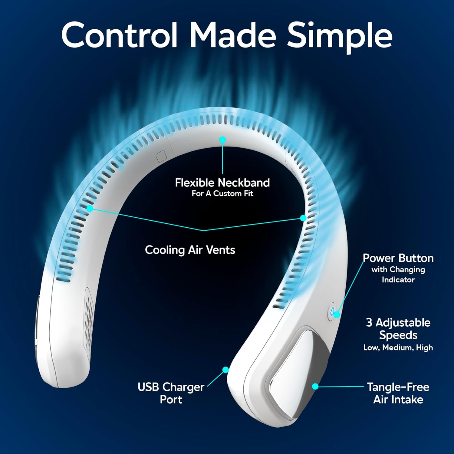 Arctic Air Freedom Personal Air Cooler - Portable 3-Speed Neck Fan, Hands-Free Wearable Design, Lightweight, Cordless And Rechargeable - Image 3
