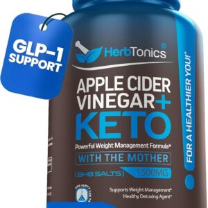 Herbtonics Apple Cider Vinegar + Keto BHB Capsules | GLP-1 Support for Appetite, Cravings & Weight Management | Metabolism Support with Satiety Support | 240 Capsules - 4 Month Supply