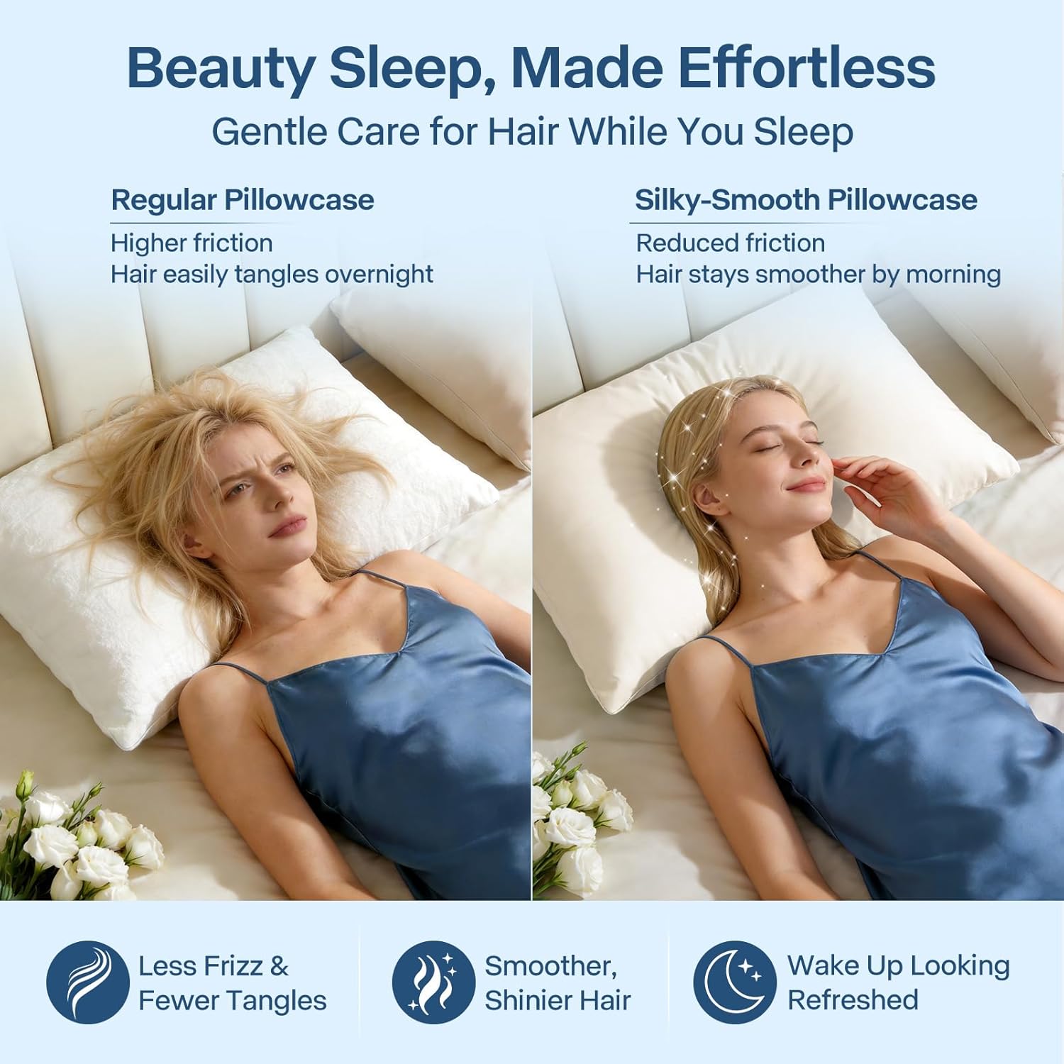 Premium Cooling Pillowcases Queen Size Set of 2 for Hot Sleeper&Night Sweats Beauty Sleep Reduces Wrinkles&Frizz Softer Than Silk Pillow Cover Oeko-TEX Certified Champagne Breathable - Image 3