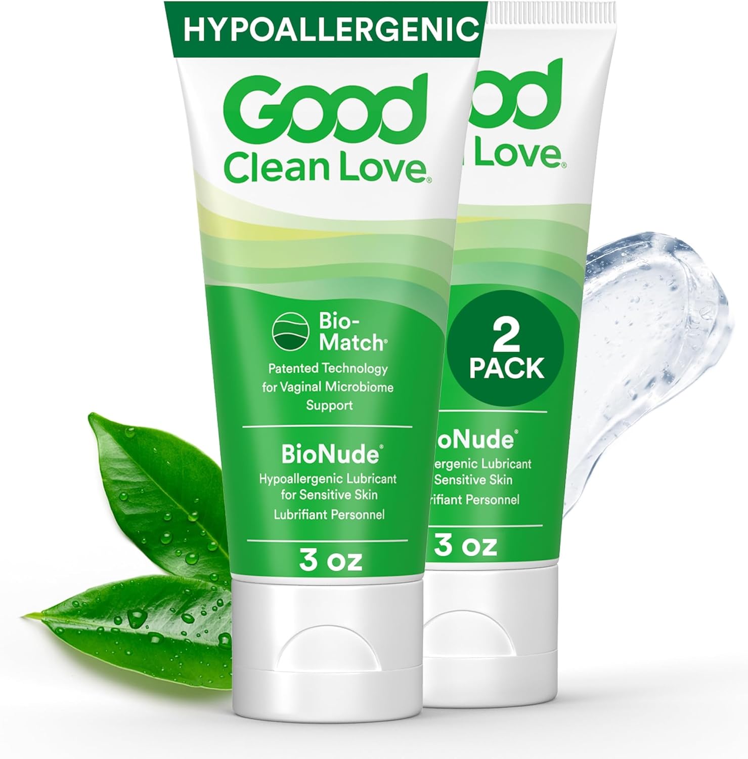 Good Clean Love BioNude Ultra Sensitive Personal Lubricant, Hypoallergenic Unscented & Unflavored Water-Based Lube, Safe for Adult Toys & Condoms, Intimate Wellness Gel for Men & Women, 3 Oz (2-Pack)