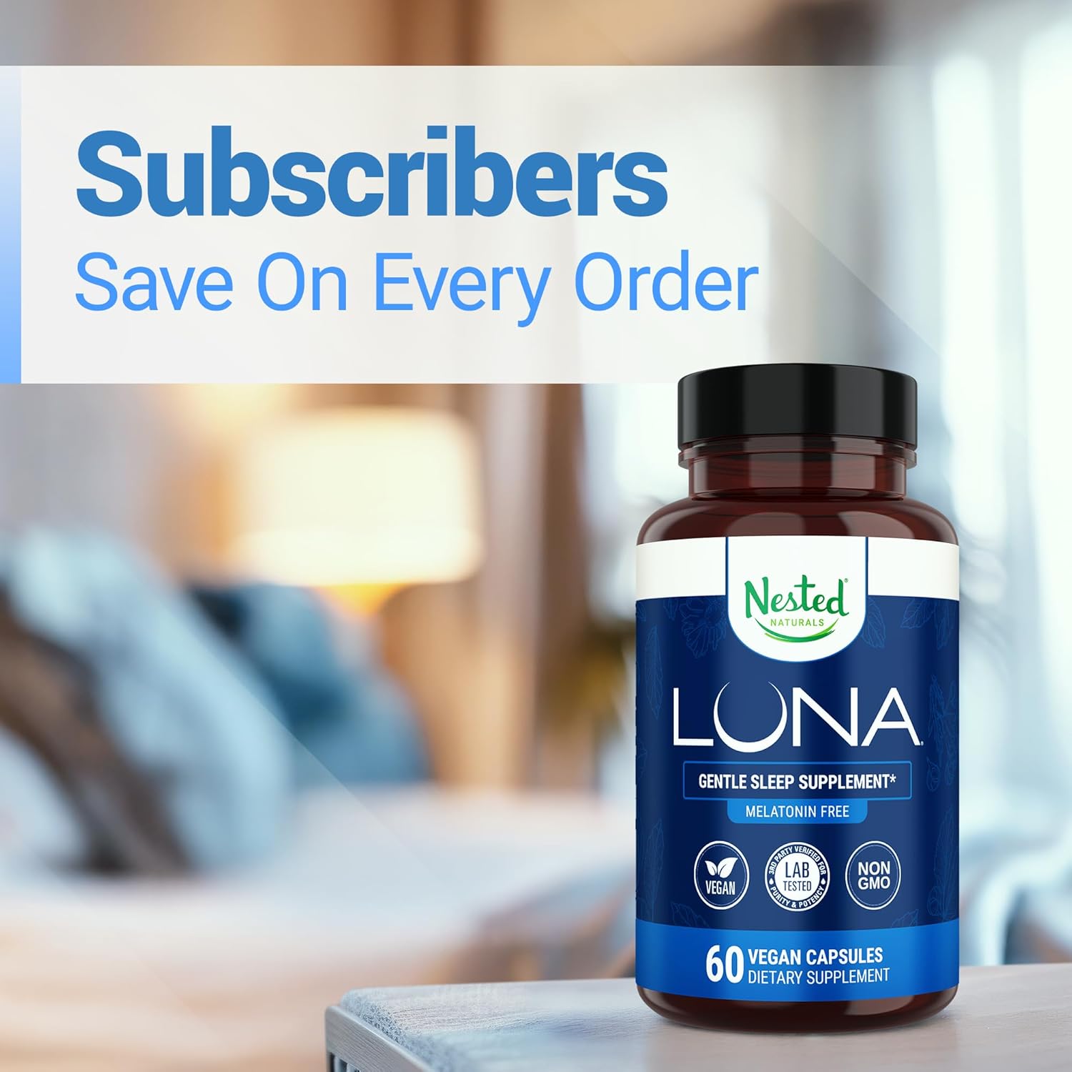 Nested Naturals Luna Melatonin-Free Sleep Supplement - Non-Habit Forming Herbal Sleep Supplement, Adult Bedtime Support, Help Sleeping w/Chamomile, Valerian, L-Theanine - 60 Vegan Capsules - Image 8