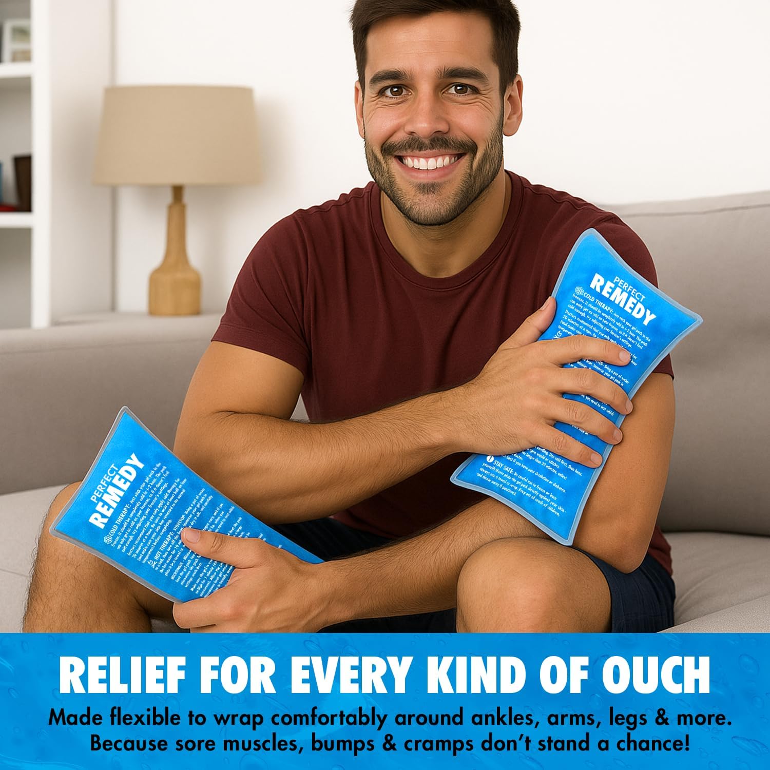Perfect Remedy Reusable Gel Ice Pack 2-Pack – Hot & Cold Therapy Packs for Pain Relief, Flexible Leakproof Ice Packs for Injuries, Swelling, Muscle Recovery (Blue) - Image 3