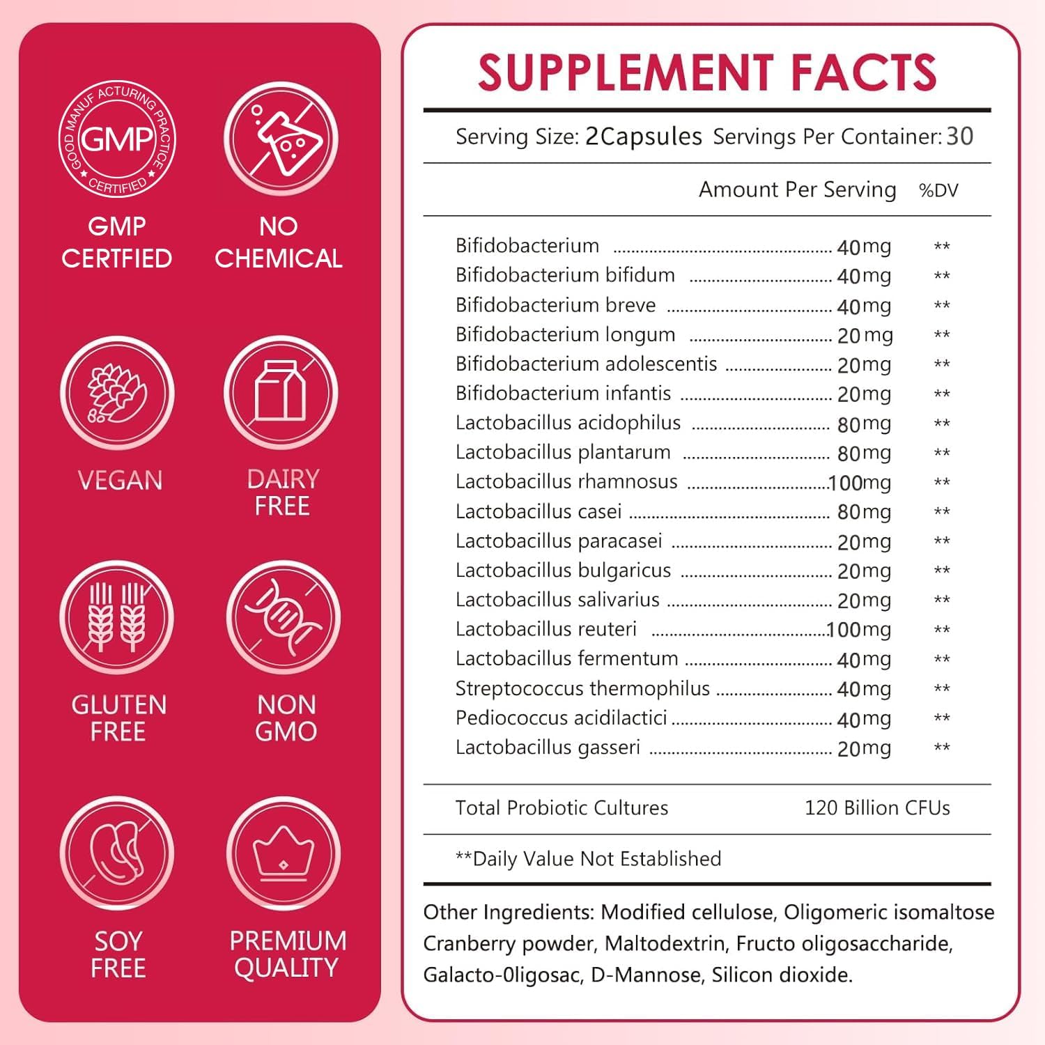 CANLIST Women's Probiotics 120 Billion CFUs 18 Strains 3 Prebiotics & Digestive Enzymes Contains Organic Prebiotic Cranberry Women's Health Digestive & Immune Support Non-GMO, 60 Capsules - Image 2