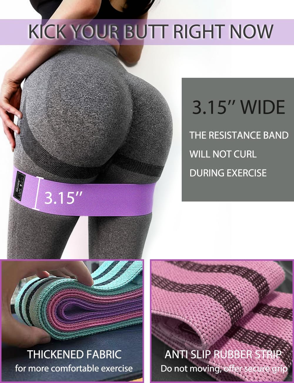 Resistance Bands for Working Out Hip and Legs, Fabric Booty Bands Set, Widen Exercise Bands for Women Men, Pilates Stretch Yoga Starter Set - Image 3