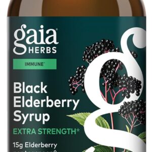 Gaia Herbs Black Elderberry Syrup - Made with Organic Black Elderberries (Sambucus nigra) for Immune System Support* - USDA Certified Organic Formula - 3 Fl Oz (About 18 to 71 Servings)