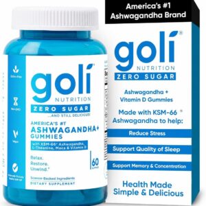 Goli Zero Sugar Ashwagandha Gummies with KSM-66, L-Theanine, Maca and Vitamin D - No Sugar Alcohols - Vegan, Keto-Friendly, Non-GMO
