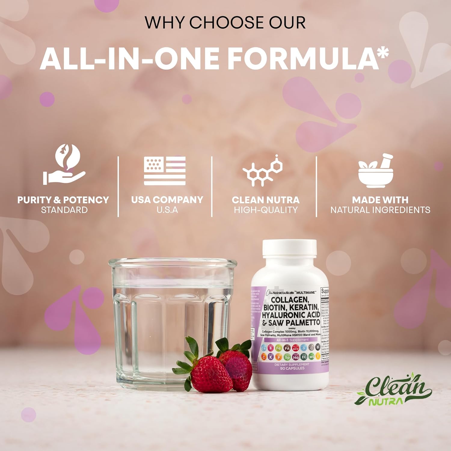 Clean Nutraceuticals Collagen Pills 1000mg Biotin 10000mcg Keratin Saw Palmetto Hyaluronic Acid - Hair Skin & Nails Vitamins & DHT Blocker with Vitamin E Folic Acid Pumpkin Seed MSM - 90 Count - Image 9
