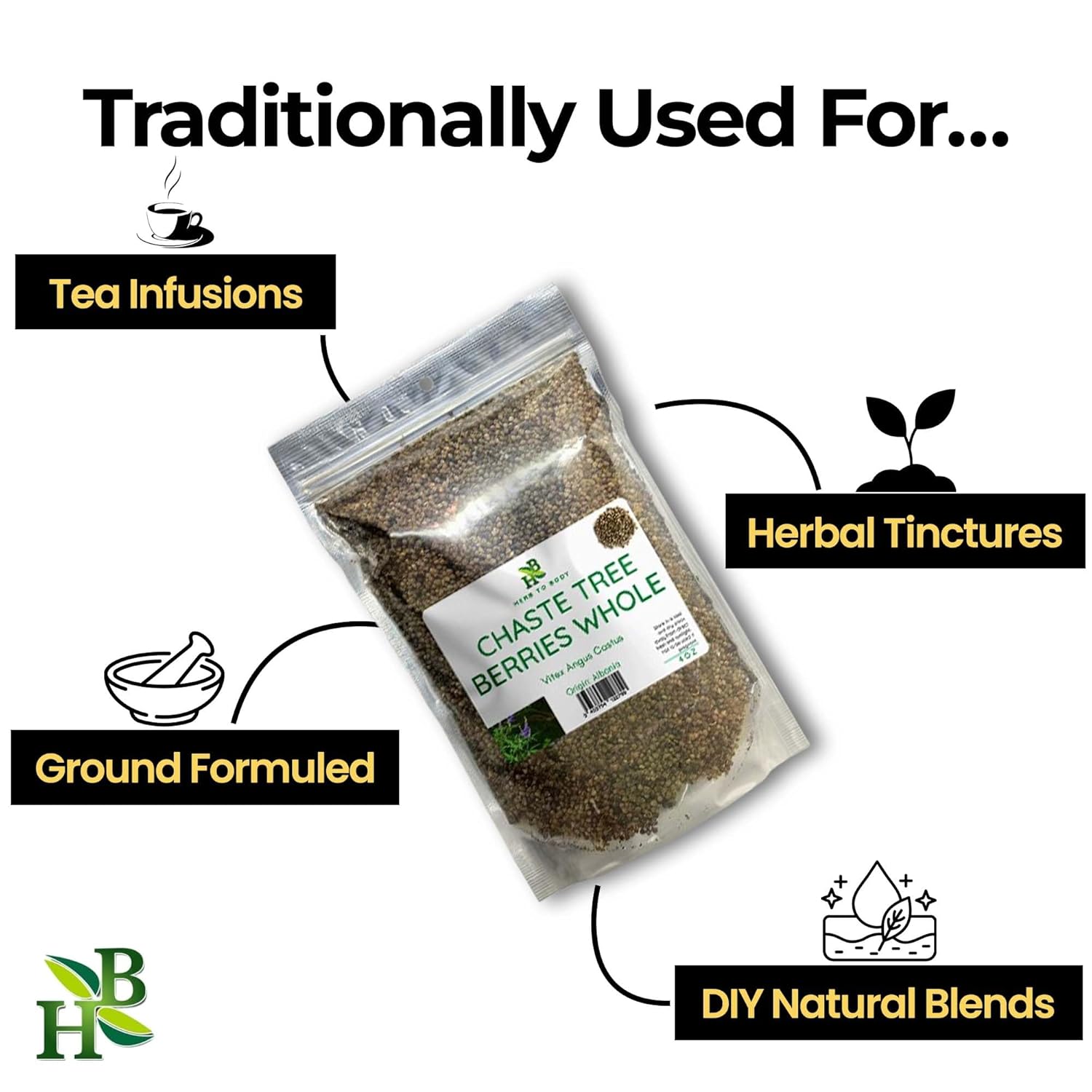 Herb To Body Chaste Tree Berry Whole – 4oz, Wildcrafted and Dried Vitex Berry for Chasteberry Tea for Women’s Wellness - Image 5