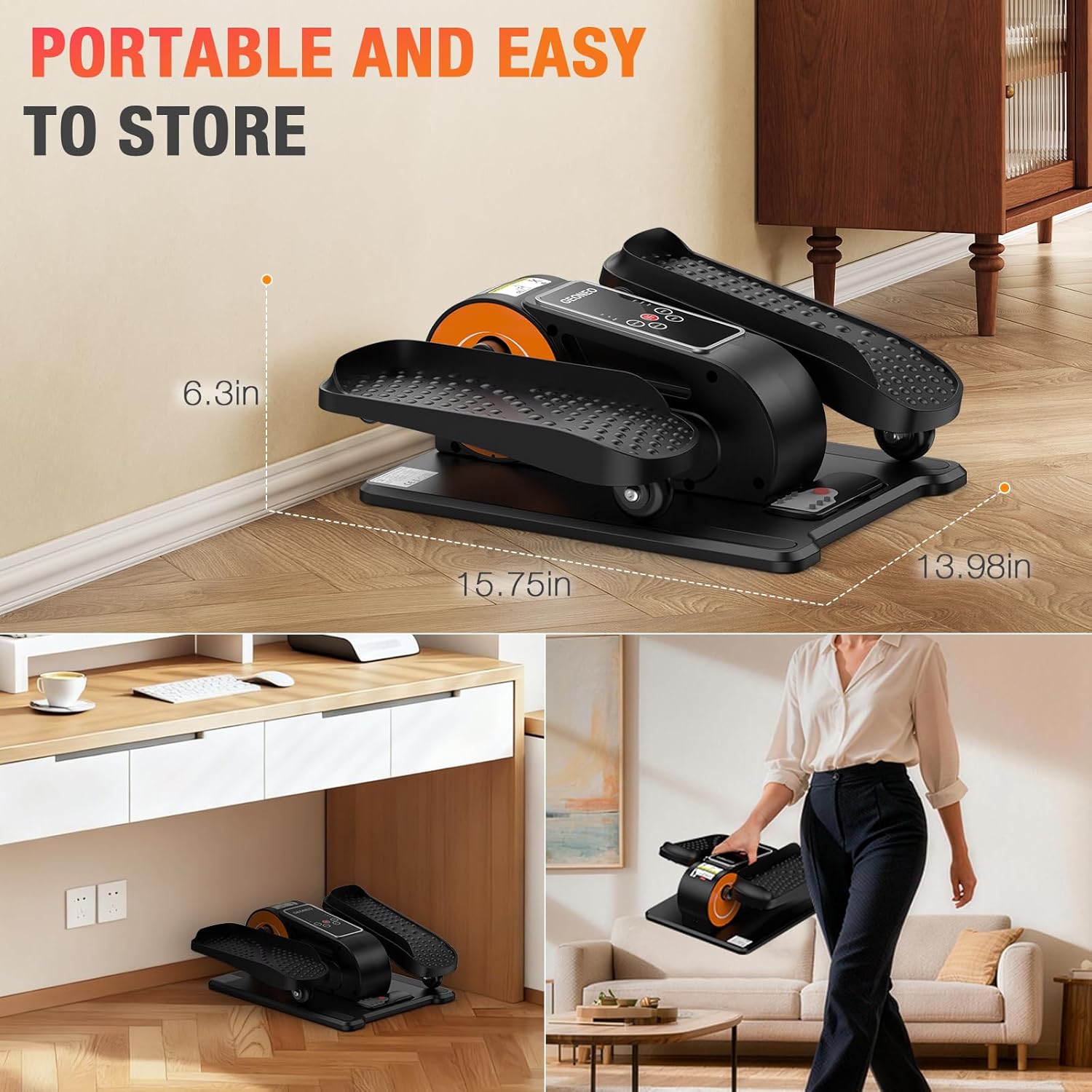 Under Desk Elliptical Machine, Electric Elliptical Leg Exerciser for Senior, Quiet and Compact Electric Seated Pedal Exerciser for Home with Monitor, Remote Control and 12 Adjustable Speeds - Image 3