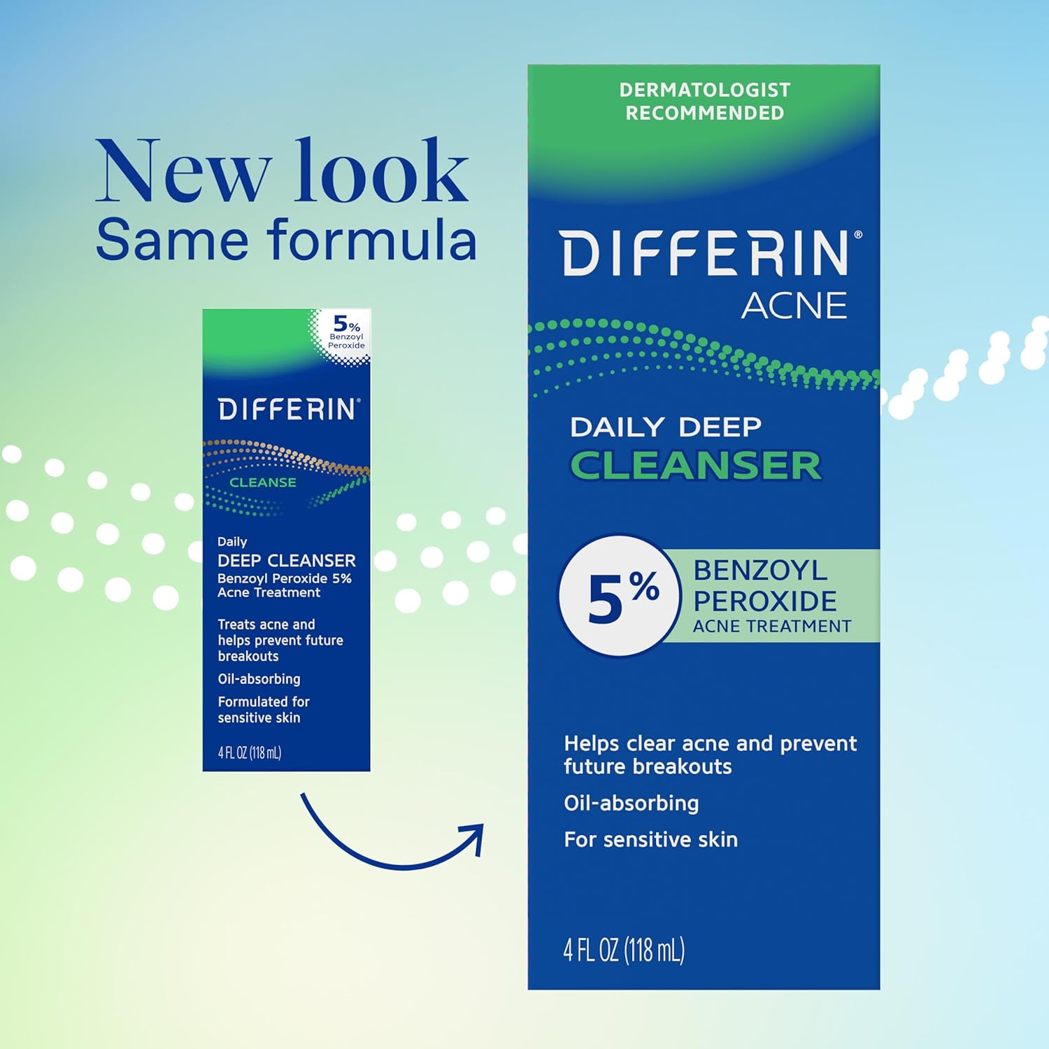 Differin Acne Face Wash with 5% Benzoyl Peroxide, Daily Deep Cleanser by the makers of Differin Gel, Gentle Skin Care for Acne Prone Sensitive Skin, 4 oz (Packaging May Vary) - Image 2