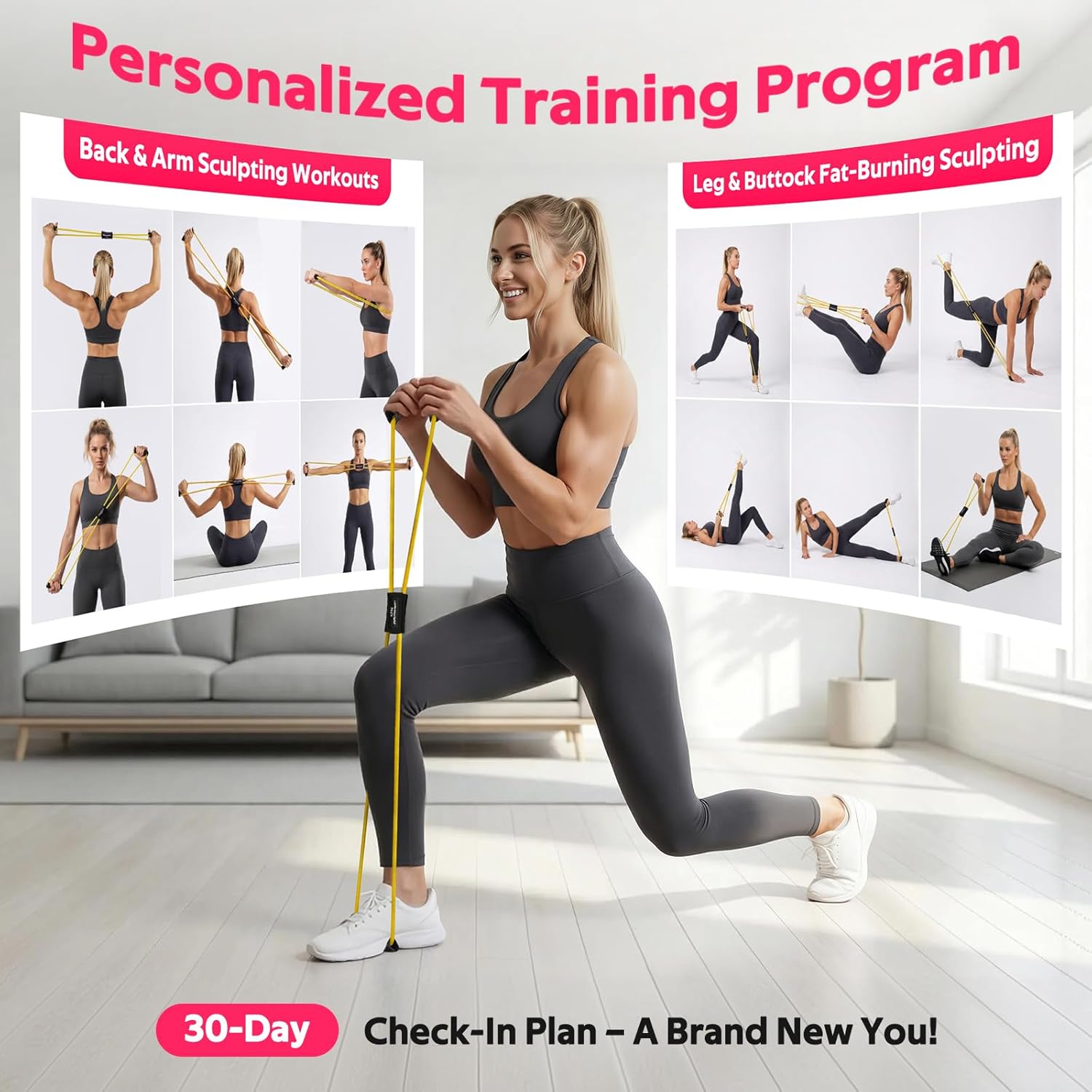 RENRANRING Figure 8 Fitness Resistance Bands with Handles - Exercise Tube Band Set of 3 for Arm and Shoulder Stretch, Rope 8 Word Elastic for Women and Men - Image 4