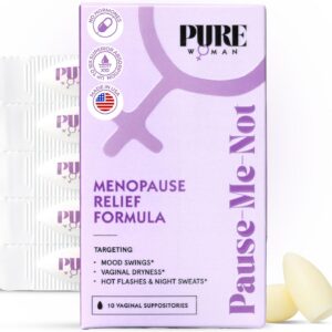PURE WOMAN - Pause-Me-Not Suppositories - Menopausal Symptom Relief - Natural Ingredients - Relieves Hot Flashes & Vaginal Dryness - Promotes Stable Mood - Enhanced Vaginal Relief - 10 Pk