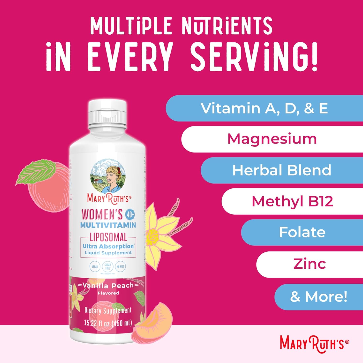 MaryRuth’s Multivitamin Liposomal for Women 40+ | Womens Multivitamin Liposomal | Immune Support Supplement | Menopause Supplement | Methylated Multivitamin | Vegan | Sugar Free | Non-GMO |15.22 Fl Oz - Image 7