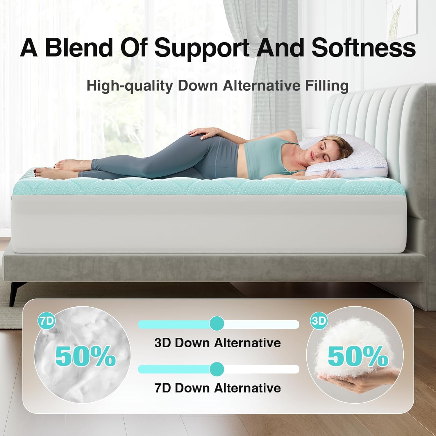 Novilla Cooling Mattress Topper Queen Size, Cooling Factors Infused Mattress Pad for Hot Sleepers, Breathable Mattress Cover with Deep Pocket, Soft Down Alternative Bed Topper for Back Pain Relief - Image 3