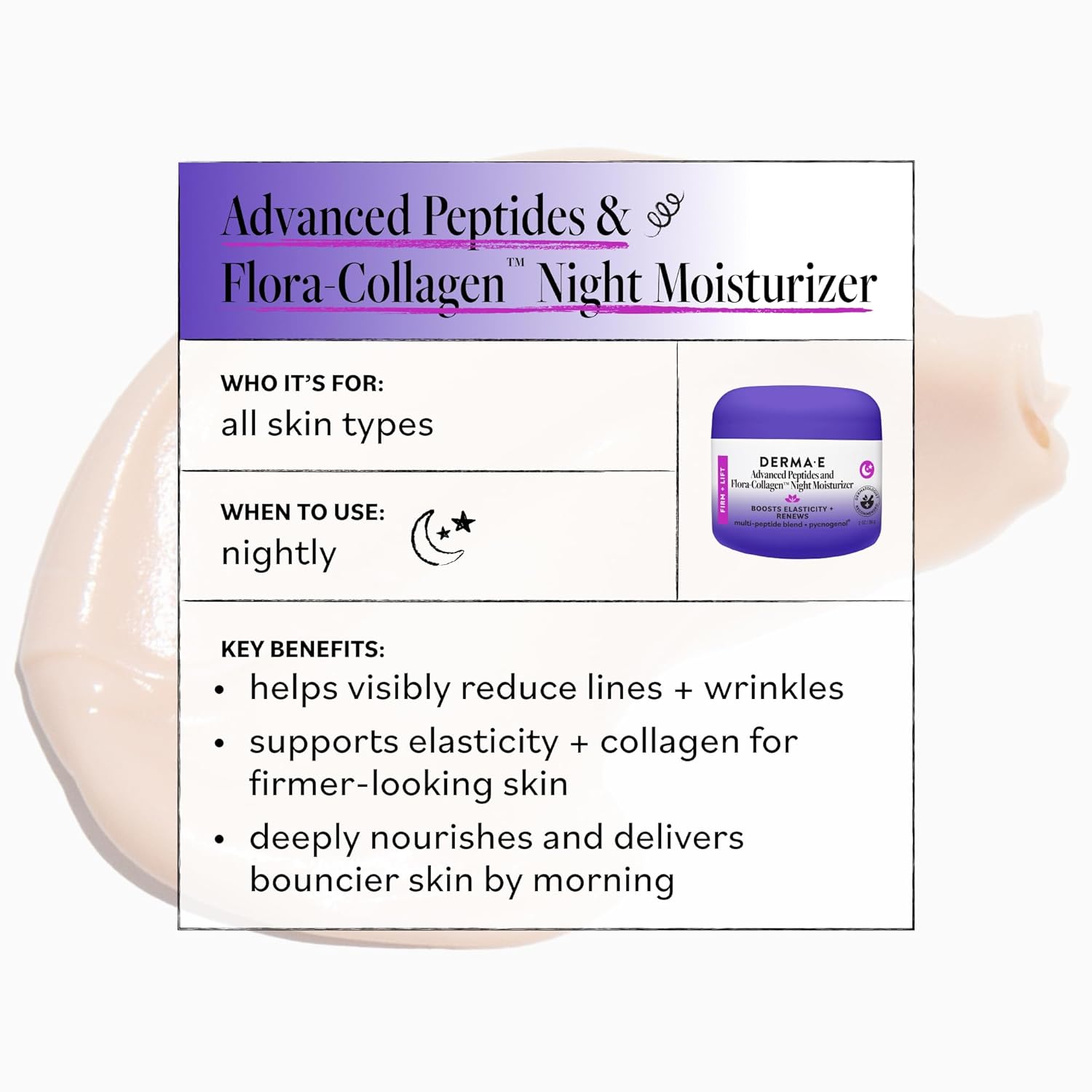 Derma-E Advanced Peptides and Flora-Collagen Night Moisturizer Unisex Moisturizer 2 oz - Image 4