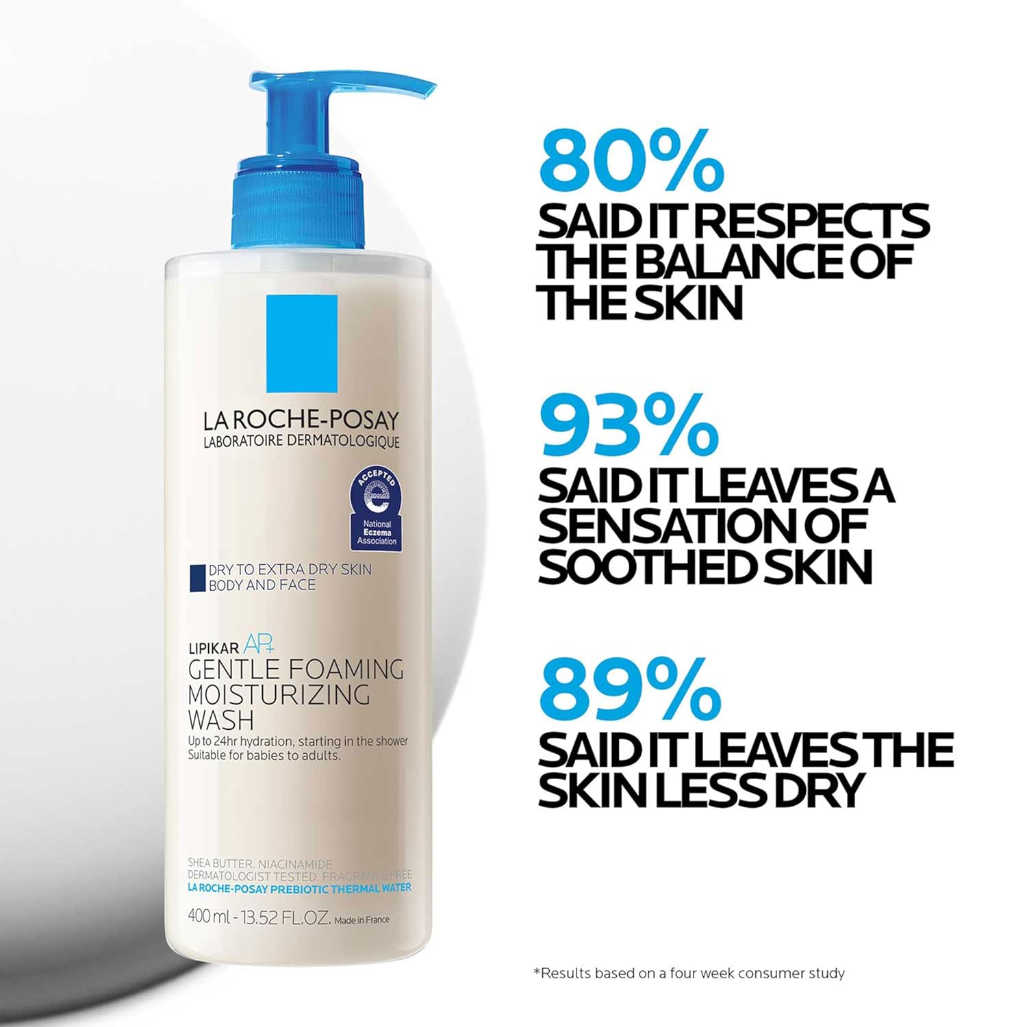La Roche-Posay Lipikar AP+ Gentle Foaming Moisturizing Wash, Shea Butter + Niacinamide + Glycerin, Moisturizing Body Wash For Dry Skin, National Eczema Association Accepted, Dermatologist Tested - Image 4