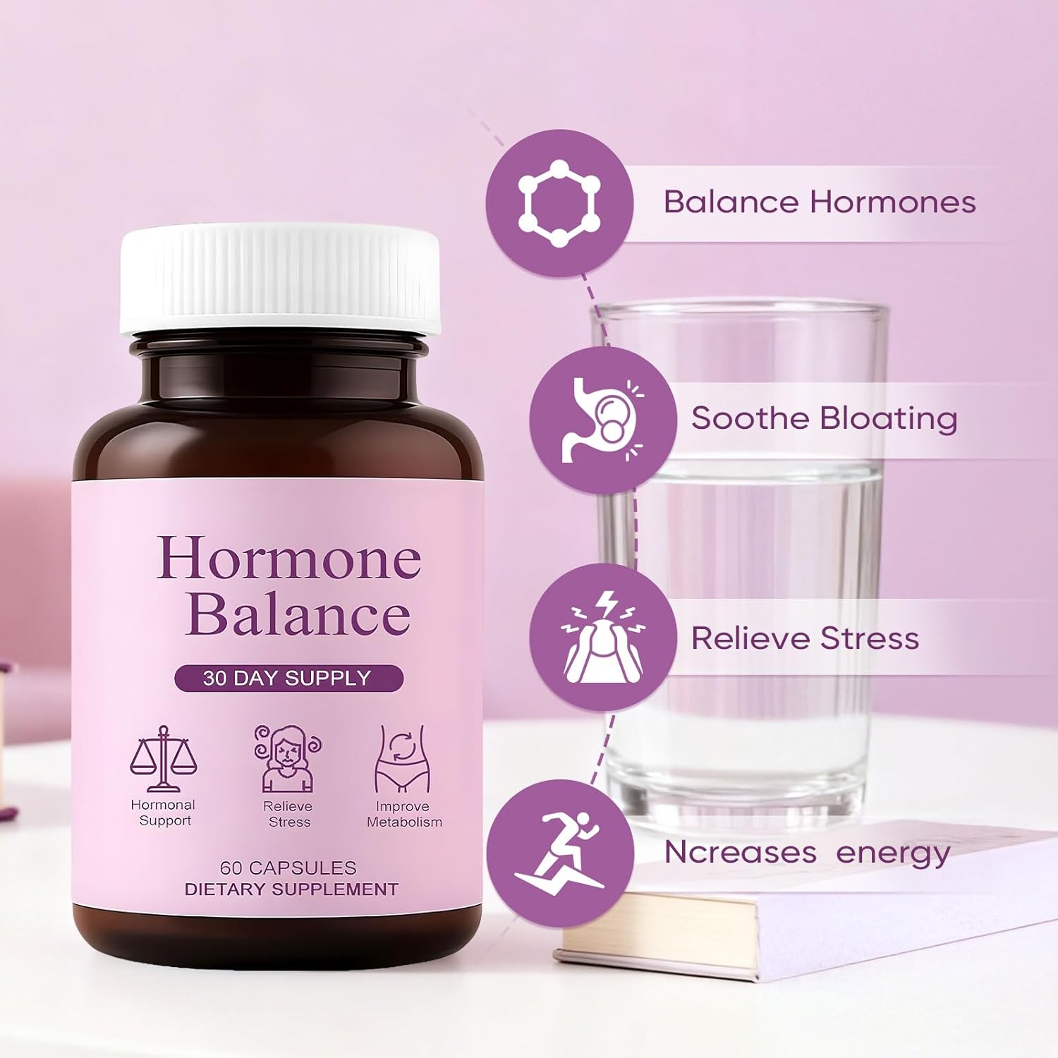 Hormonal Balance Supplements for Women - Weight Management for Menopause Relief, Support Mood & Energy, with Ashwagandha, Ginger Root, 60 Capsules - Image 2