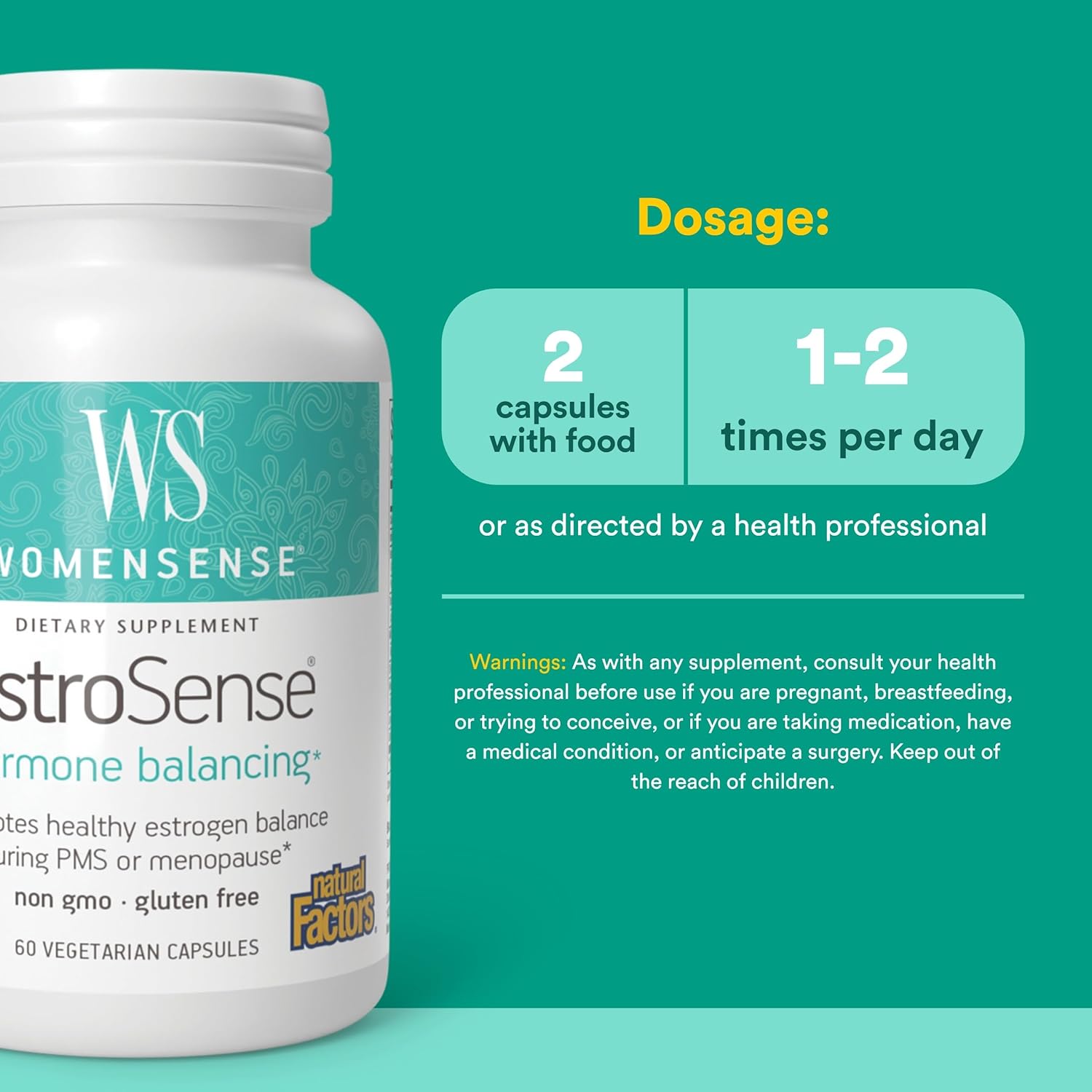 WomenSense EstroSense by Natural Factors, Natural Supplement to Support Estrogen and Hormone Balance During PMS or Menopause, Vegan, Non-GMO, 60 Capsules - Image 3