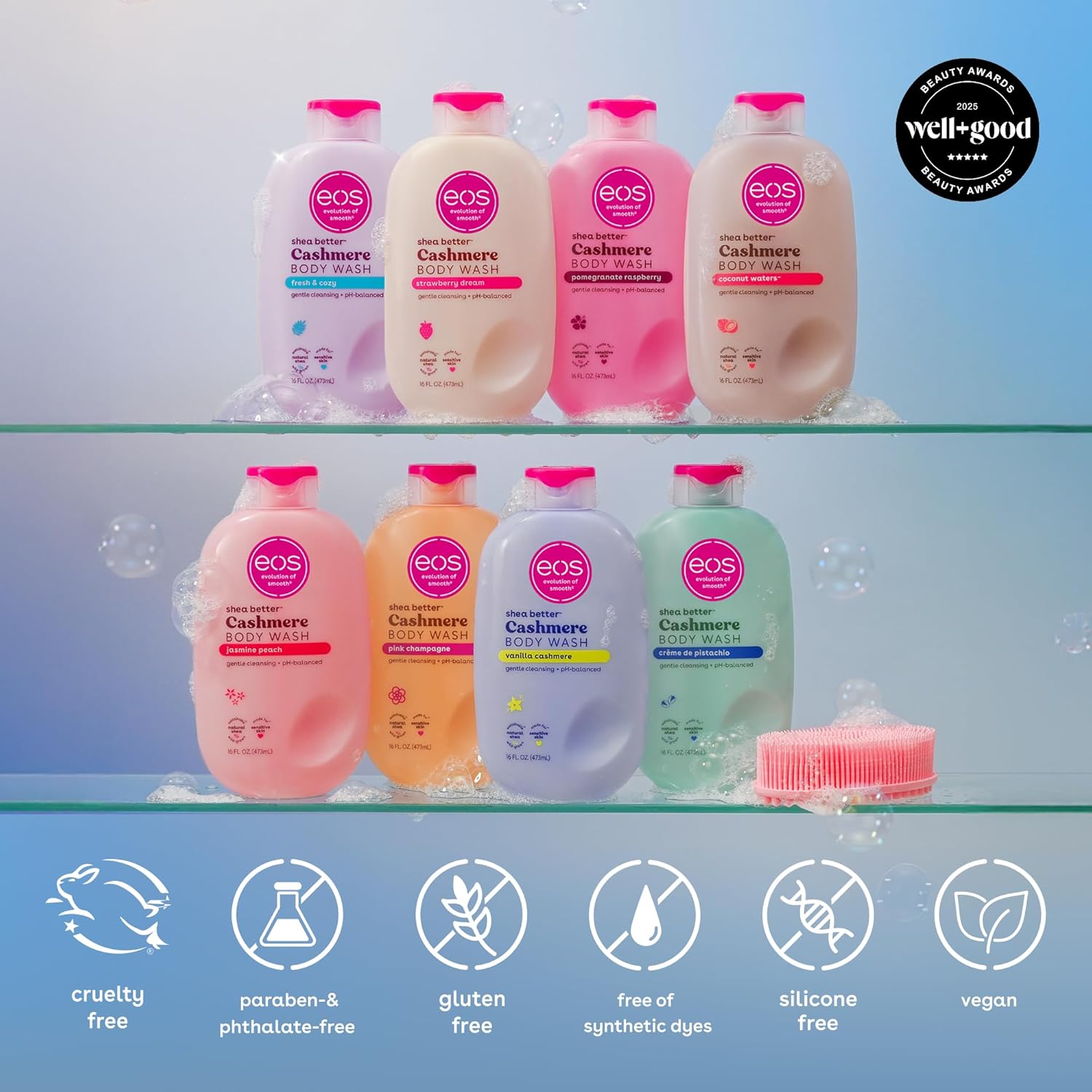 eos Body Wash, Vanilla, Moisturizing Creamy Gel Formula with Shea Butter, Glycerin, Vitamin E, pH Balanced, Sensitive Skin, Vegan, 16 fl oz - Image 8