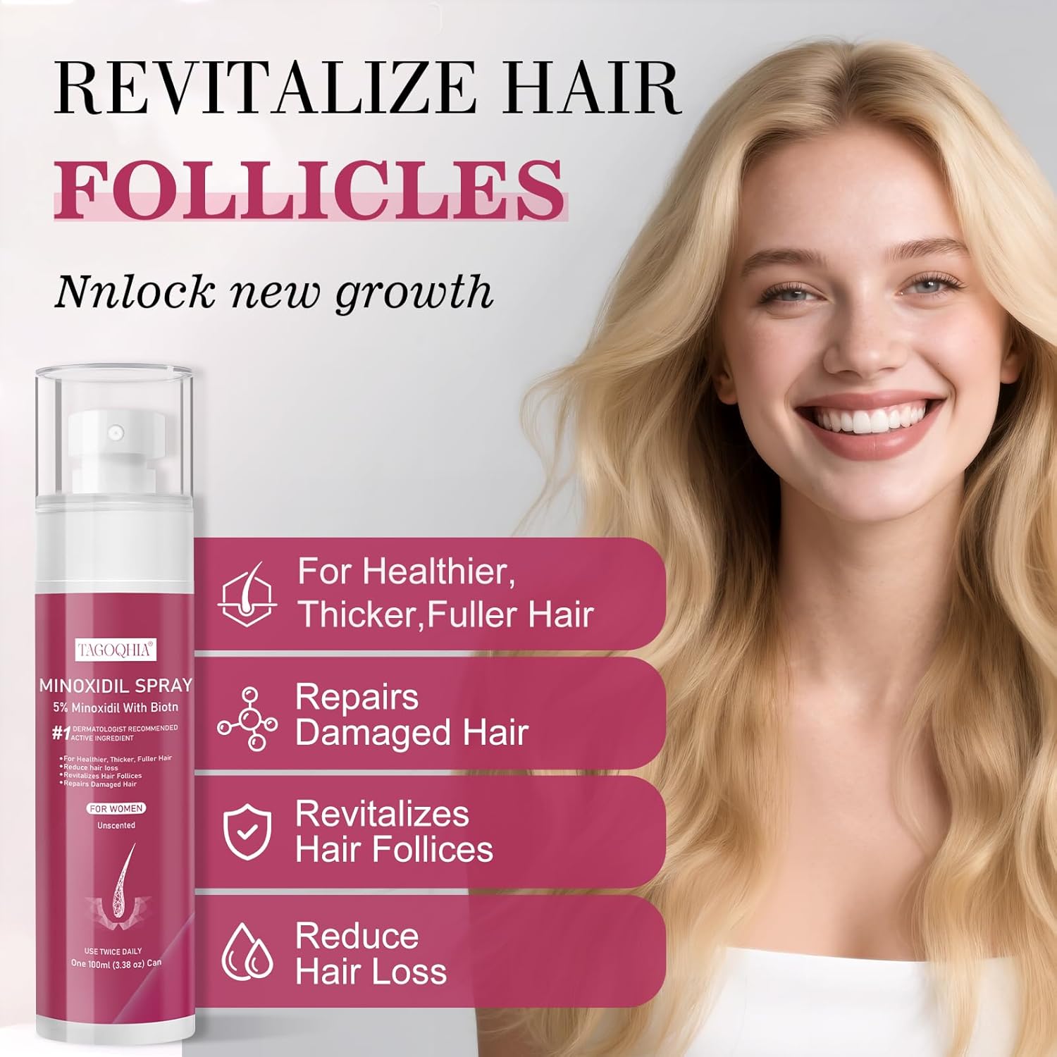 5% Minoxidil for Women Hair Regrowth Spray, hers hair regrowth treatment Infused with Biotin, Extra Strength Treatment to Combat Hair Loss and Thinning, 3 Bottles - Image 7