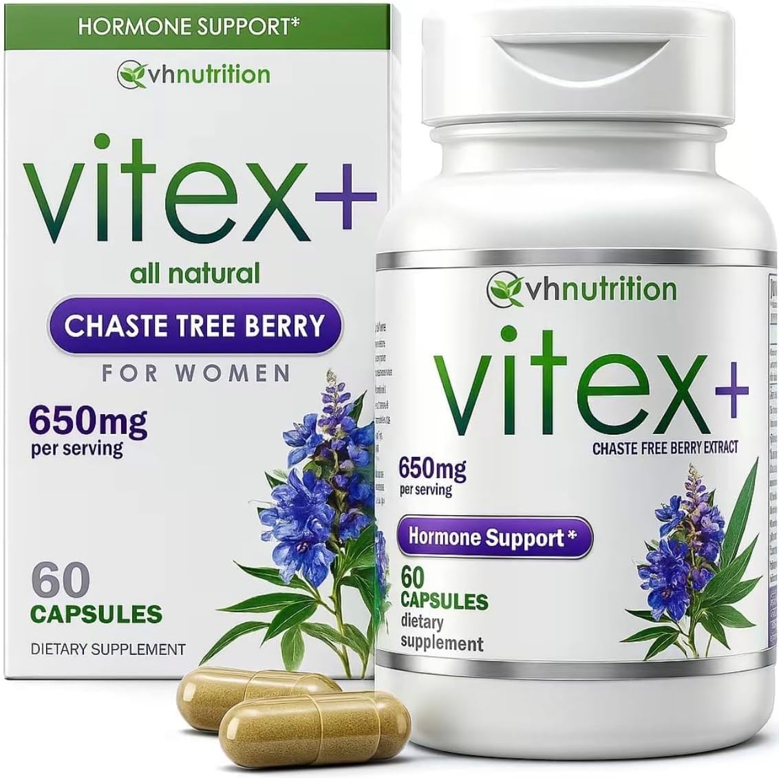 VH Nutrition VITEX+ Chasteberry Supplement | 650mg Vitex Berry Extract for Hormone Balancet ( 60 Capsules)
