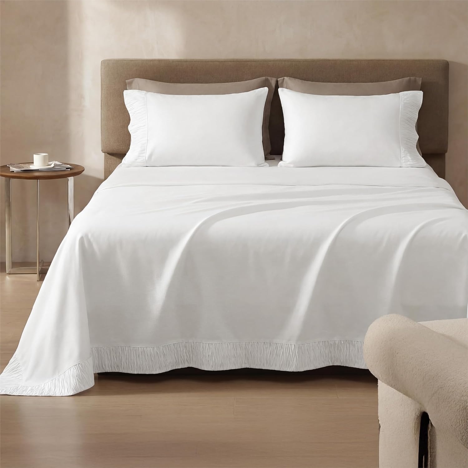 Bedsure Queen Sheet Set - 4 Pieces Soft Queen Size Sheets - Breathable & Cooling - Hotel Luxury - Easy Care Polyester Microfiber Bedding for Kids, Women, Men, Bright White - Image 9