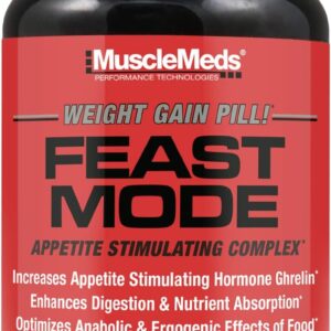 MuscleMeds Feast Mode Appetite Stimulant Weight Gain Pills Digestive Enzymes Safe and Effective 90 Caps, Unflavored, 90 Count
