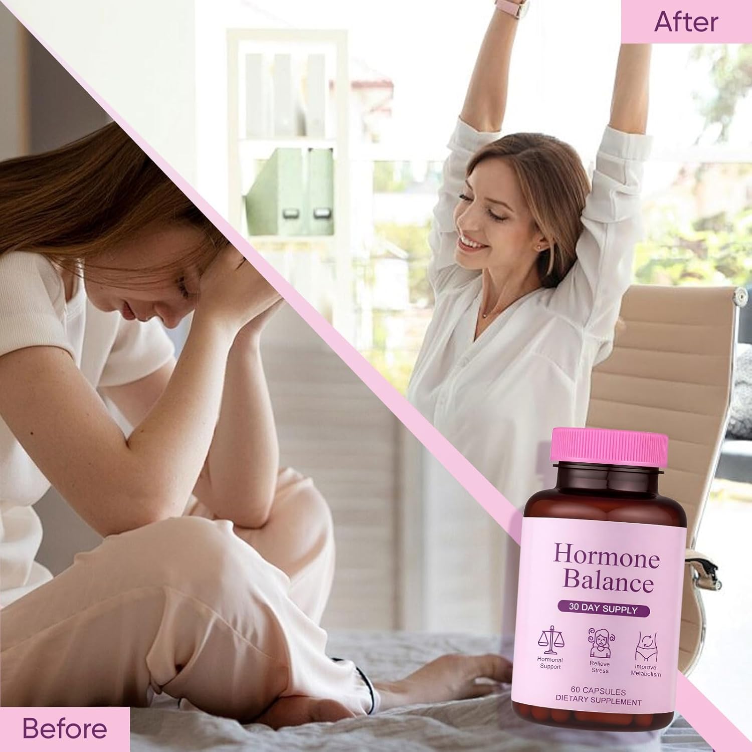 Hormone Balance for Women | Dietary Supplement, Supports Healthy Cortisol Levels & Stress Relief | Mood, Sleep, Energy | Ashwagandha, Ginseng, Maca | 60 Capsules - Image 4