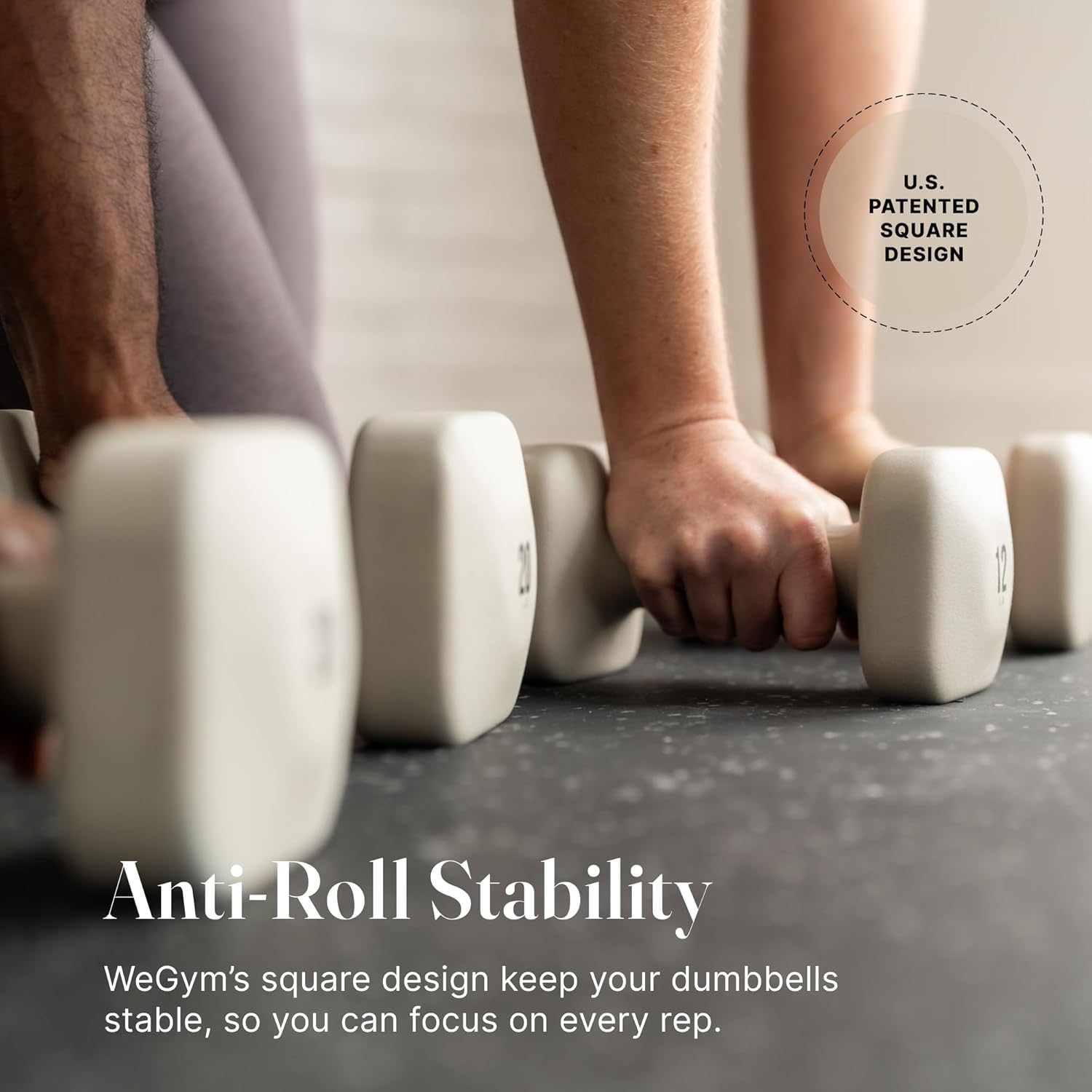 WeGym SafeGrip Square Dumbbells with Anti Slip Handles, Aesthetic Free Weights for Home Workouts, Stable Design Prevents Rolling during Floor Exercises - Set - Image 3