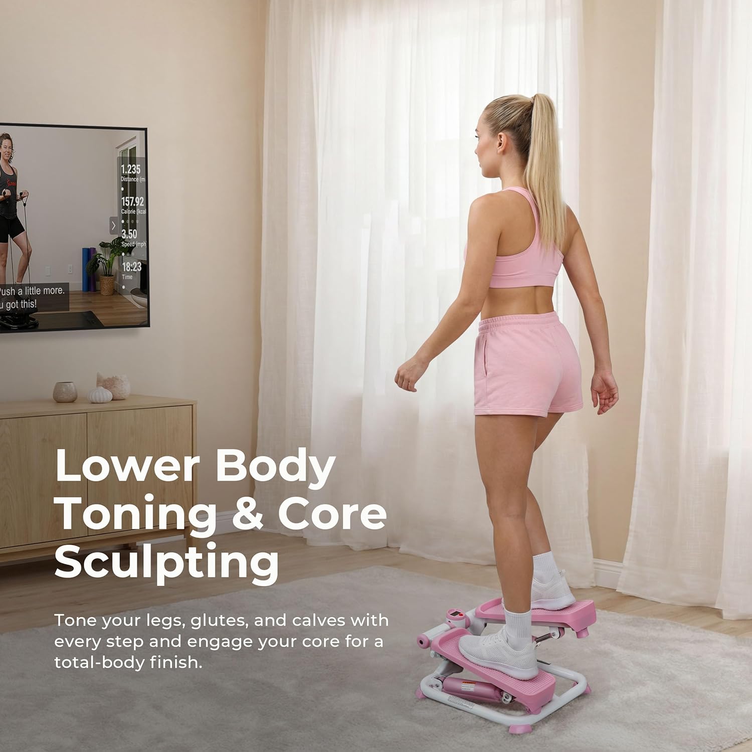 Sunny Health & Fitness Mini Steppers with Digital Monitor and Resistance Bands, Compact Low-Impact Cardio Machines for Home Workouts - Image 2