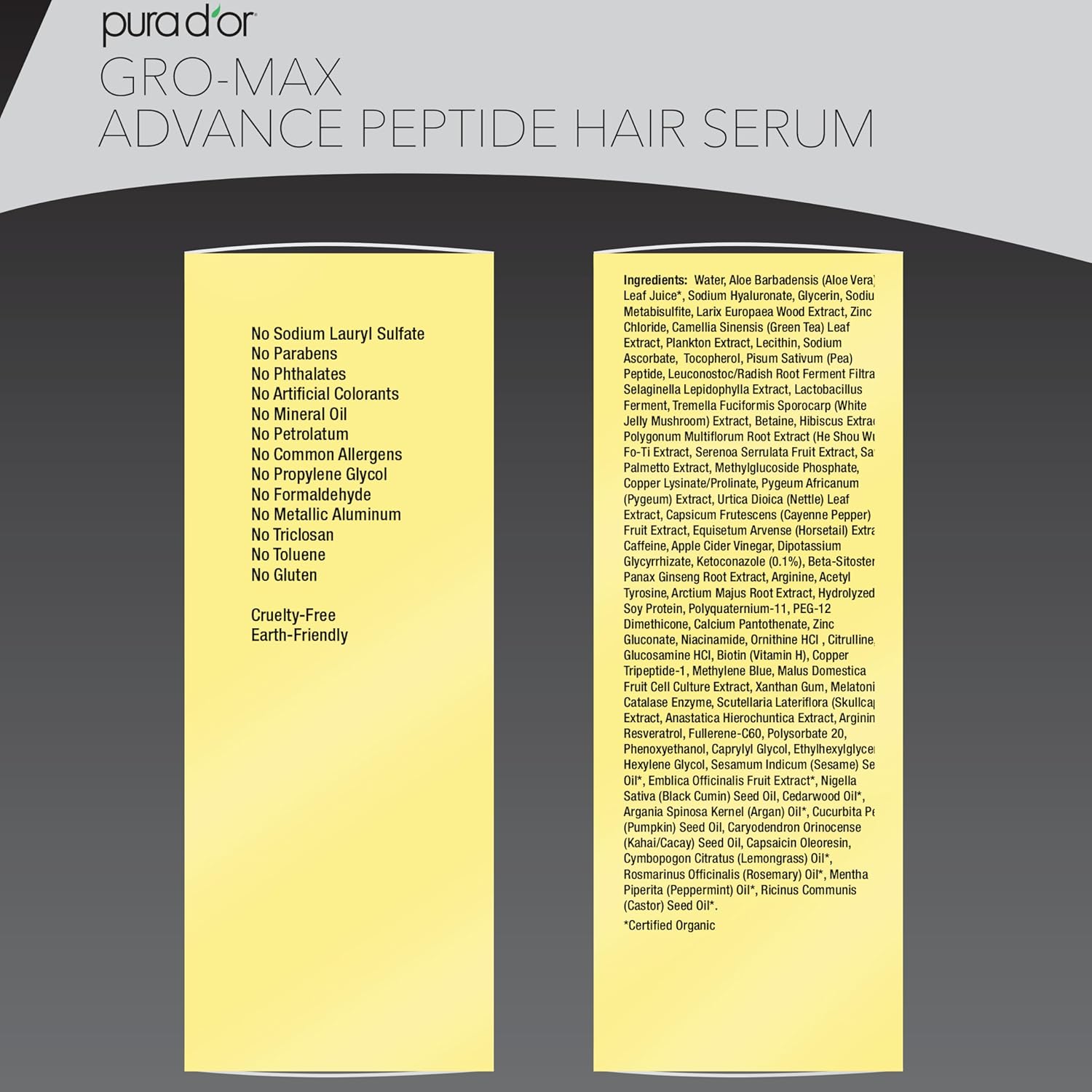 PURA D'OR 3.38 Oz Gro-Max Advanced Peptide Hair Serum (NEW FORMULA) Plant Stem Cell, Catalase, Copper Tri-Peptide, C60, Biotin, Melatonin, Trichogen, Caffeine, Rosemary - Stronger, Thicker Hair - Image 5