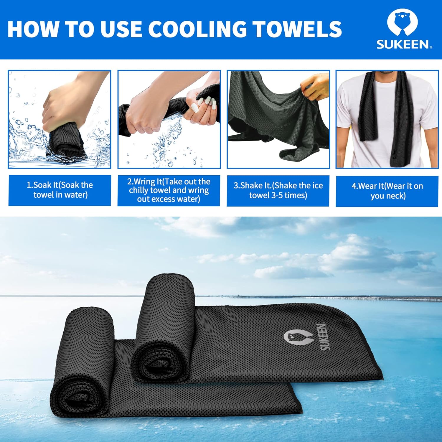 Sukeen [4 Pack Cooling Towel (40"x12"), Soft Breathable Chilly Microfiber Towel for Yoga,Sport,Running,Gym,Workout,Camping,Fitness,Workout & More Activities - Image 3