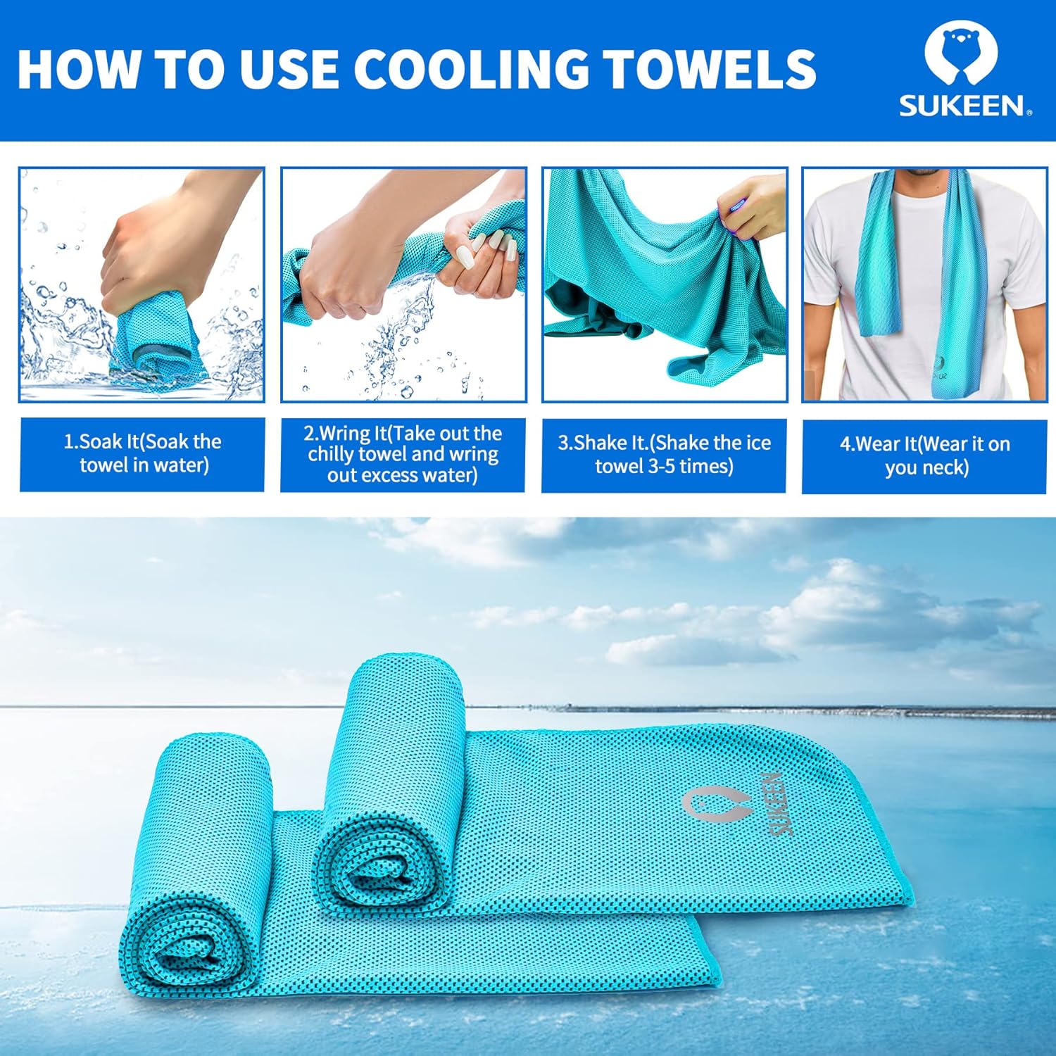 Sukeen Cooling Towels(40"x12") for Neck & Head, Soft Breathable Chilly Towel for Yoga, Golf, Gym, Camping, Running, Workout & More Activities - Image 4