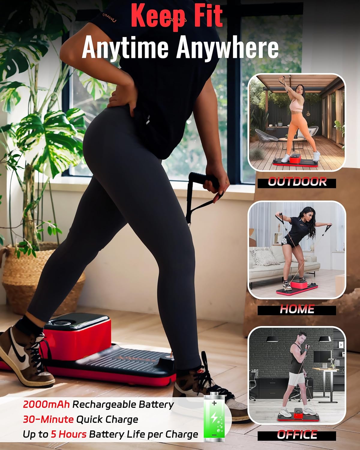 Smart Portable Home Gym Workout Strength Training Cable Machine, All in one Gym,Functional Full Body Fitness Equipment, 220LBS Resistance,Compact for Small Space, Travel & Home Exercise Red Black - Image 4