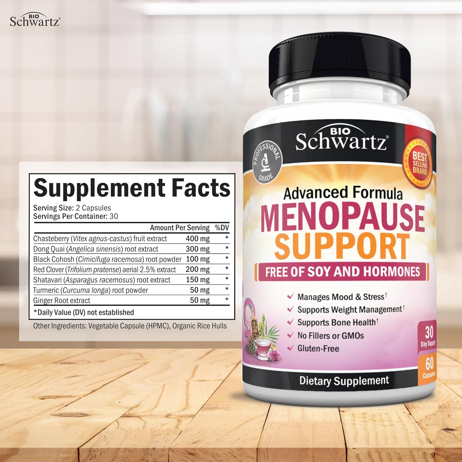 BioSchwartz Herbal Menopause Supplement with Black Cohosh (1 Month Supply) Plus Prebiotics and Probiotics with Digestive Enzymes for Women (1 Month Supply) - Image 7