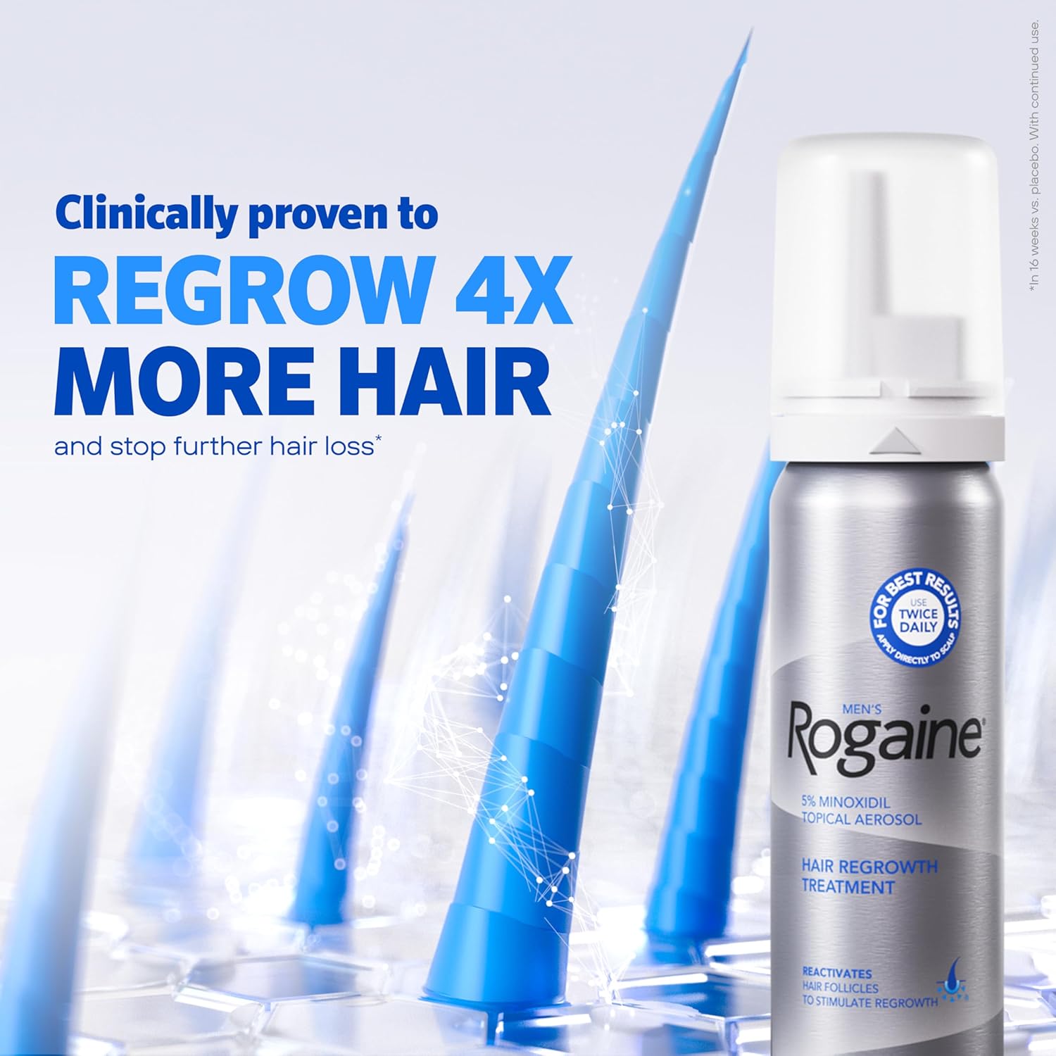 Men’s Rogaine 5% Minoxidil for Men Foam, Clinically Proven Regrowth for Thinning Hair, Topical Hair Loss Treatment, Unscented Topical Aerosol, Results in 8–16 Weeks, 3-Month Supply, 3 x 2.11 oz - Image 2