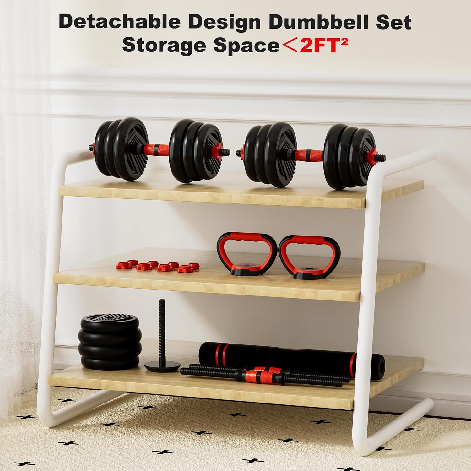 Adjustable Dumbbell Set, 10/20/30/45/70/90lbs Free Weight Set with Connector, 5 in1 Dumbbells Set Used as Barbell, Kettlebells, Push up Stand,Weight Plate, Fitness Exercises for Home Gym Suitable Men/Women - Image 8