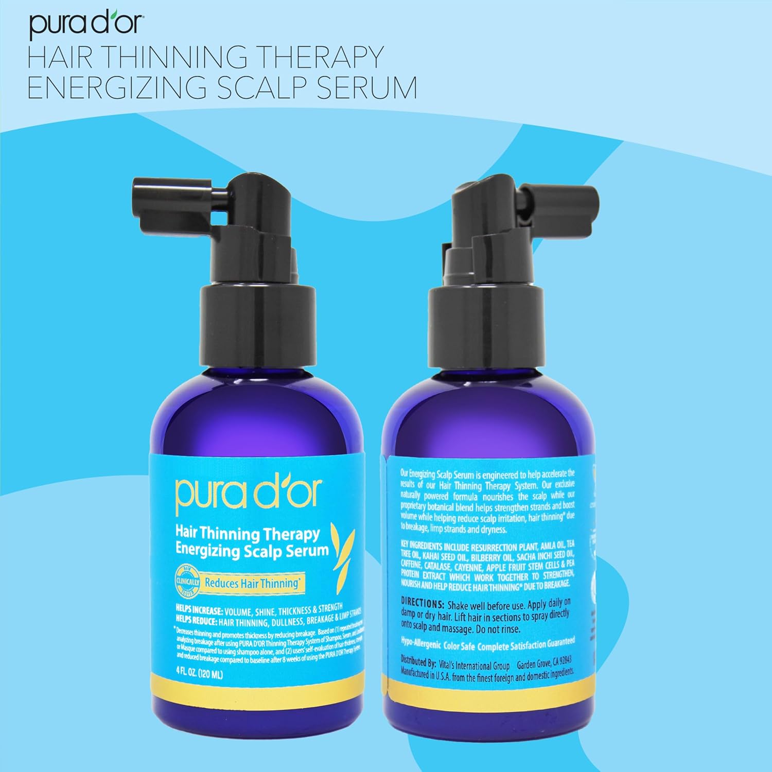 PURA D'OR Hair Thinning Therapy Energizing Scalp Serum 4oz w/Copper Tripeptide, Biotin, Caffeine, Plant Stem Cell, Catalase & DHT Balance, Rosemary Green Tea Leaf Extract, All Hair Types, Men Women - Image 5