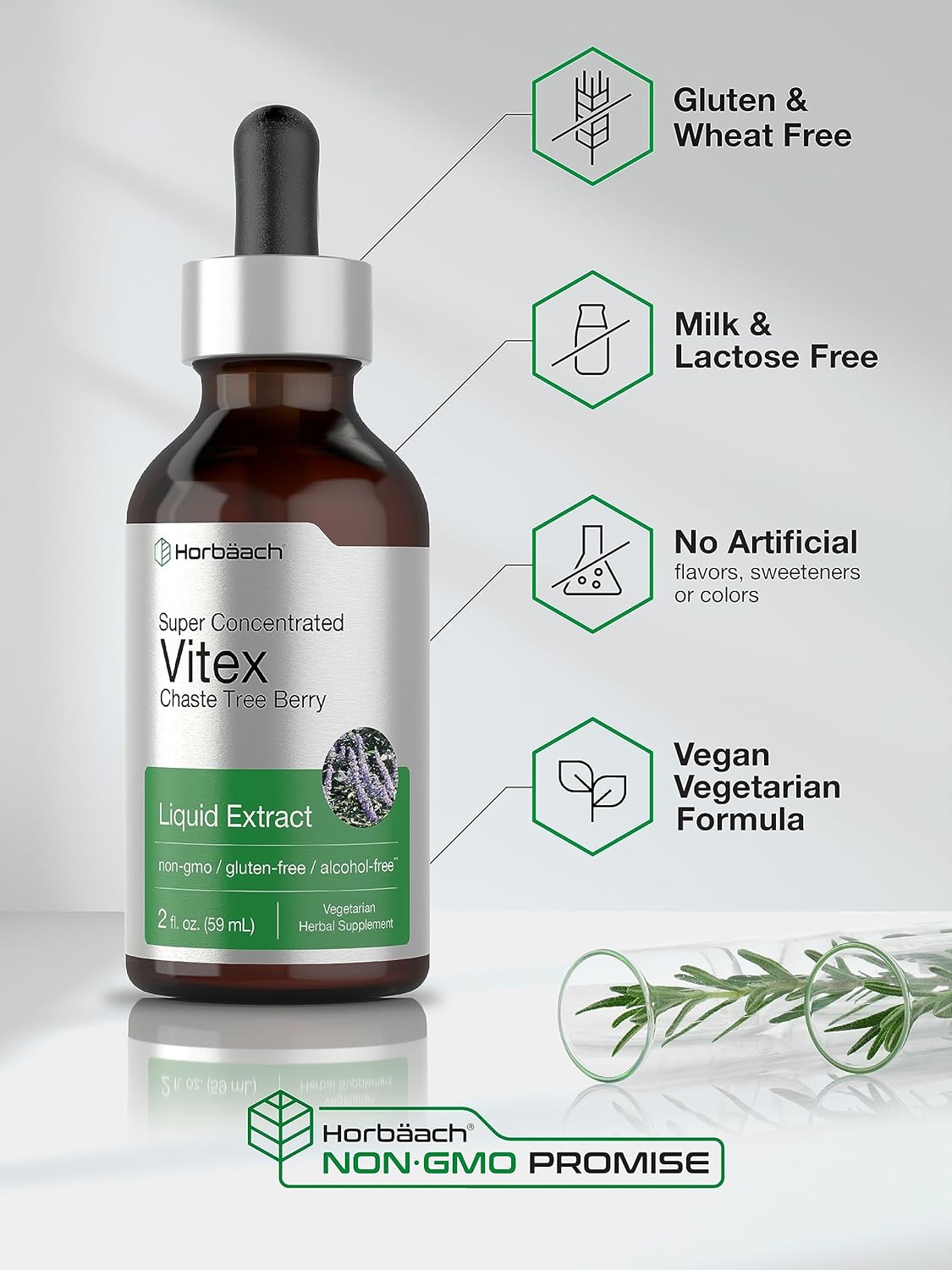 Horbäach Vitex Berry Chasteberry Extract Tincture | 2 fl oz | Super Concentrated Liquid | Alcohol Free Chaste Tree Berry Supplement | Vegetarian, Non-GMO, Gluten Free - Image 5