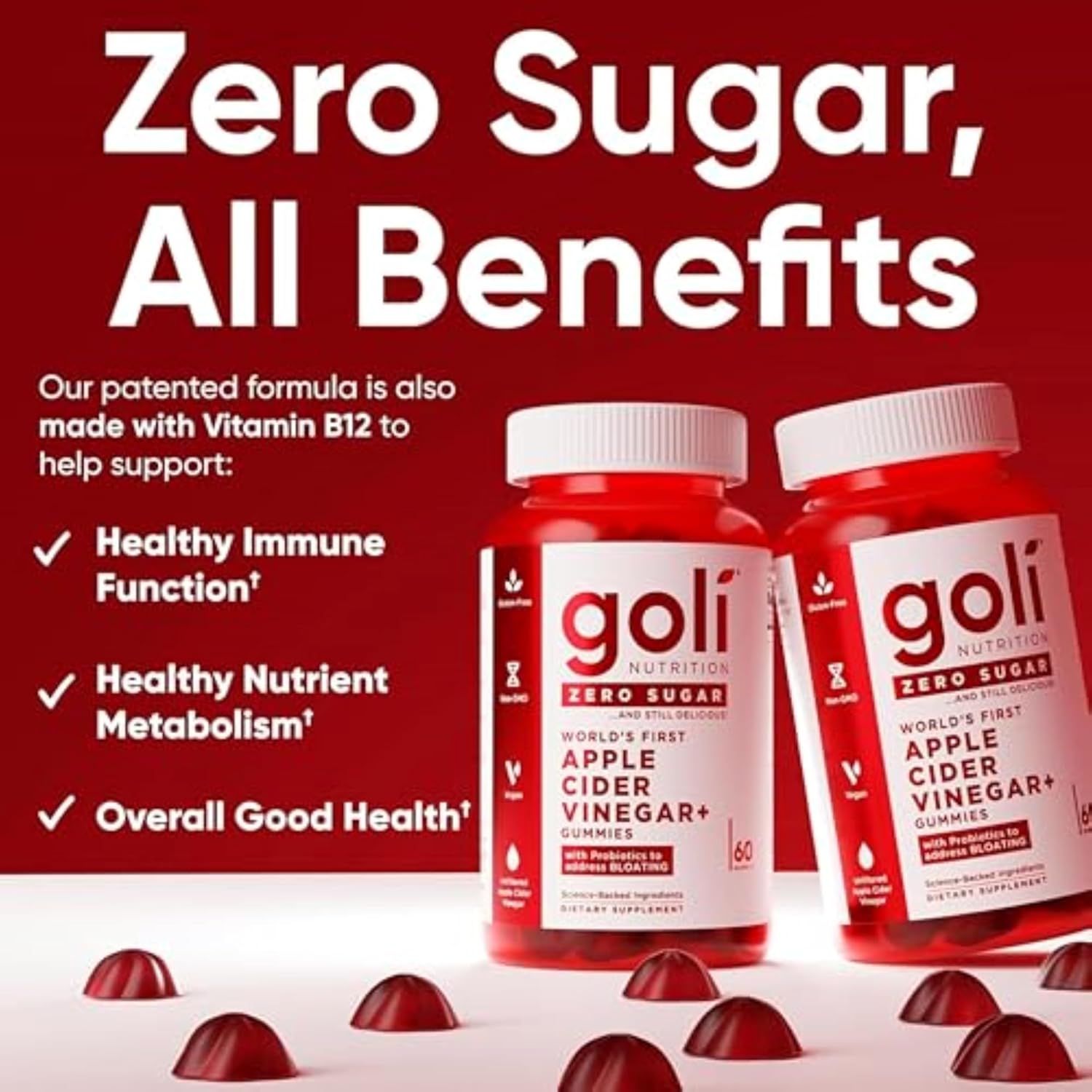Goli Zero Sugar Apple Cider Vinegar Gummies - ACV with Vitamin B12 and Probiotics - No Sugar Alcohols - Vegan, Keto-Friendly, Gluten-Free - Image 6