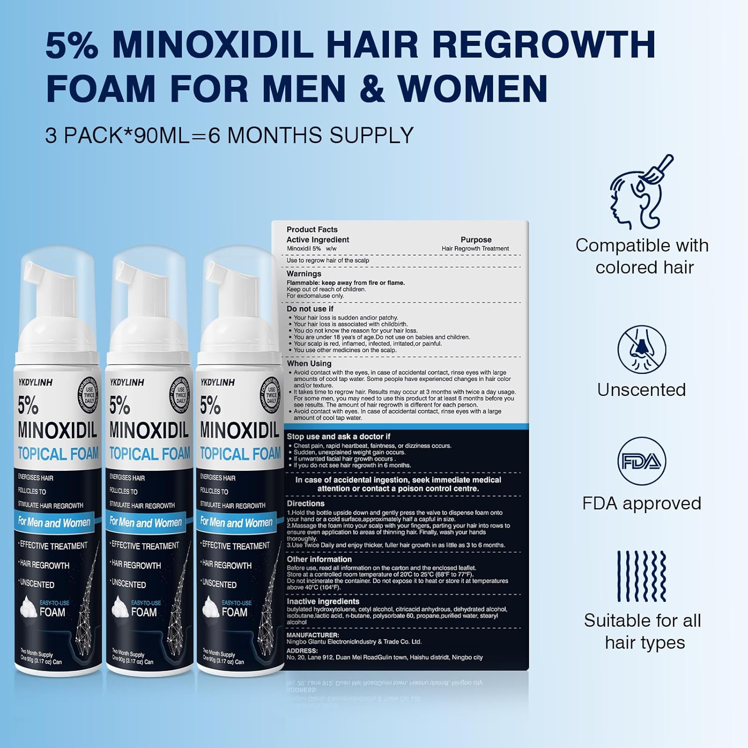 5% Minoxidil Foam– Hair Regrowth Treatment for Men & Women, Prevents Hair Thinning & Strengthens Roots, Minoxidil Foam for Fuller, Healthier Hair,9.52 Ounce (Pack of 1) - Image 7