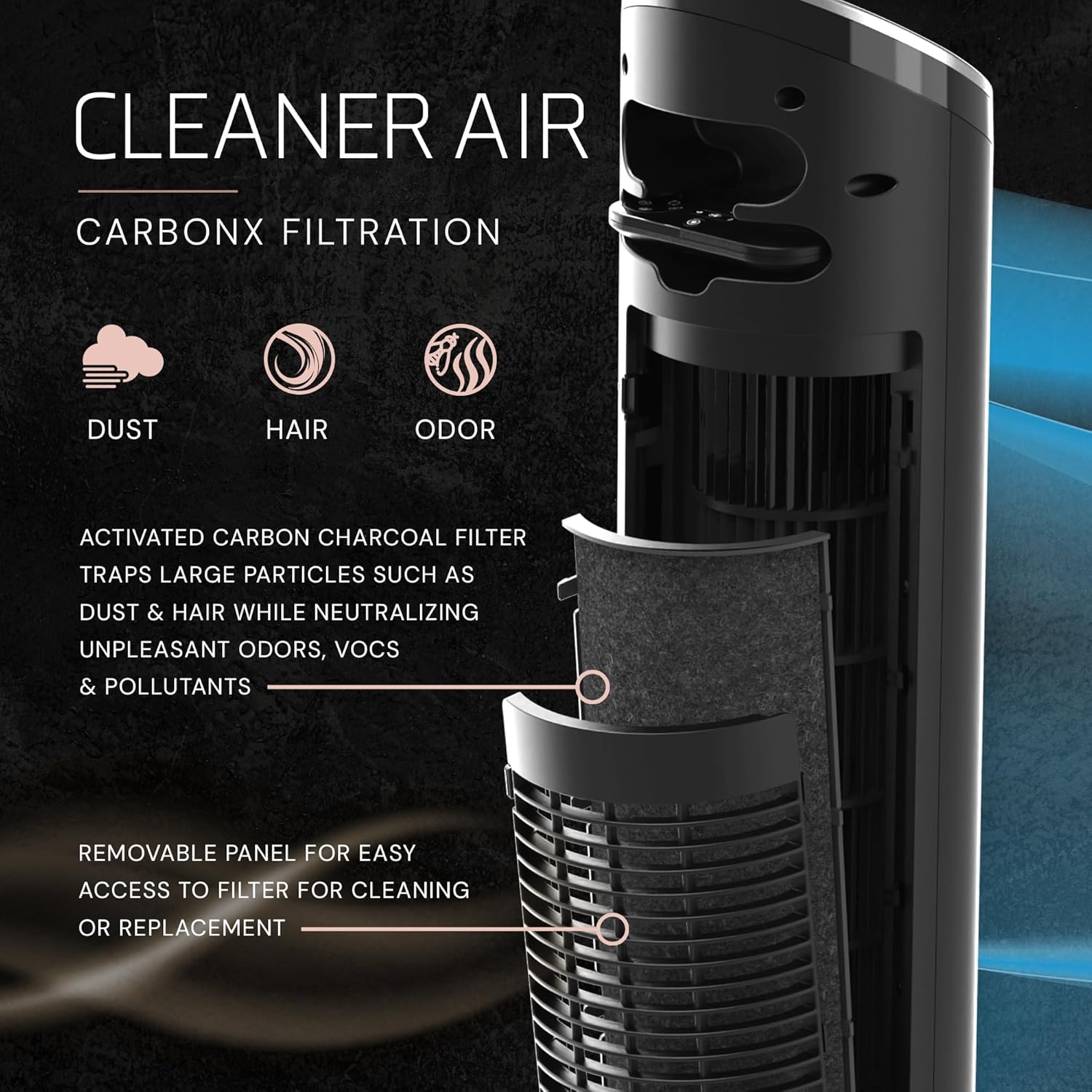 Lasko Ascend 36″ Tower Fan with Remote – Quiet Oscillating Floor Fan with Air Filter, 90° Oscillation, 29 ft/s Airflow, Smart Cooling for Bedroom & Home (Black, OST100) - Image 5