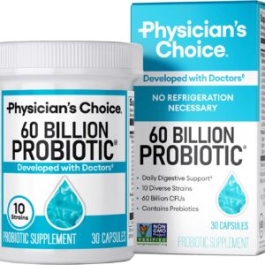 Physician's CHOICE Probiotics 60 Billion CFU - 10 Strains + Organic Prebiotics - Immune, Digestive & Gut Health - Supports Occasional Constipation, Diarrhea, Gas & Bloating - for Women & Men - 30ct